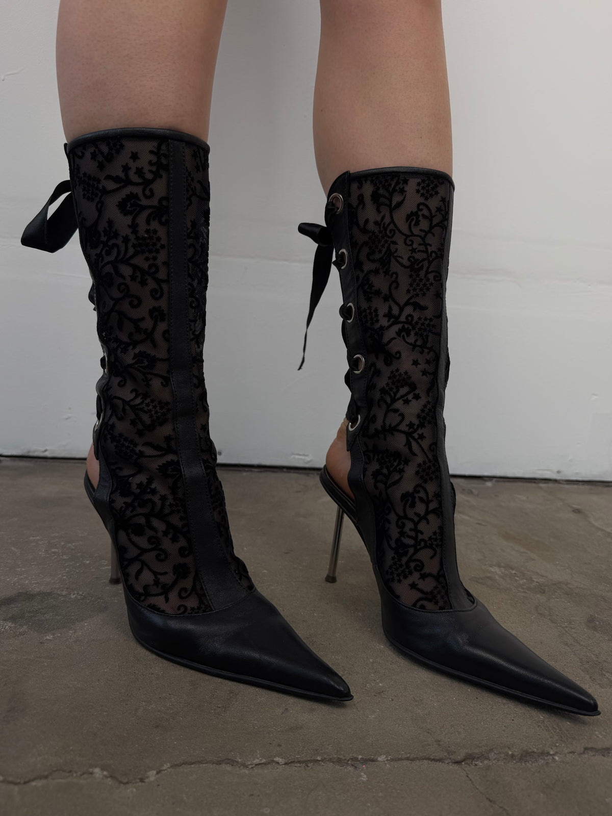 Vintage gothic lace-up slingback heels with metal heel TWINKLING GLOBAL