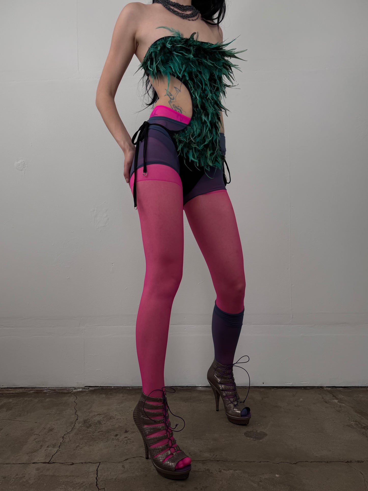 Feather-trimmed bodysuit swimsuit TWINKLING GLOBAL