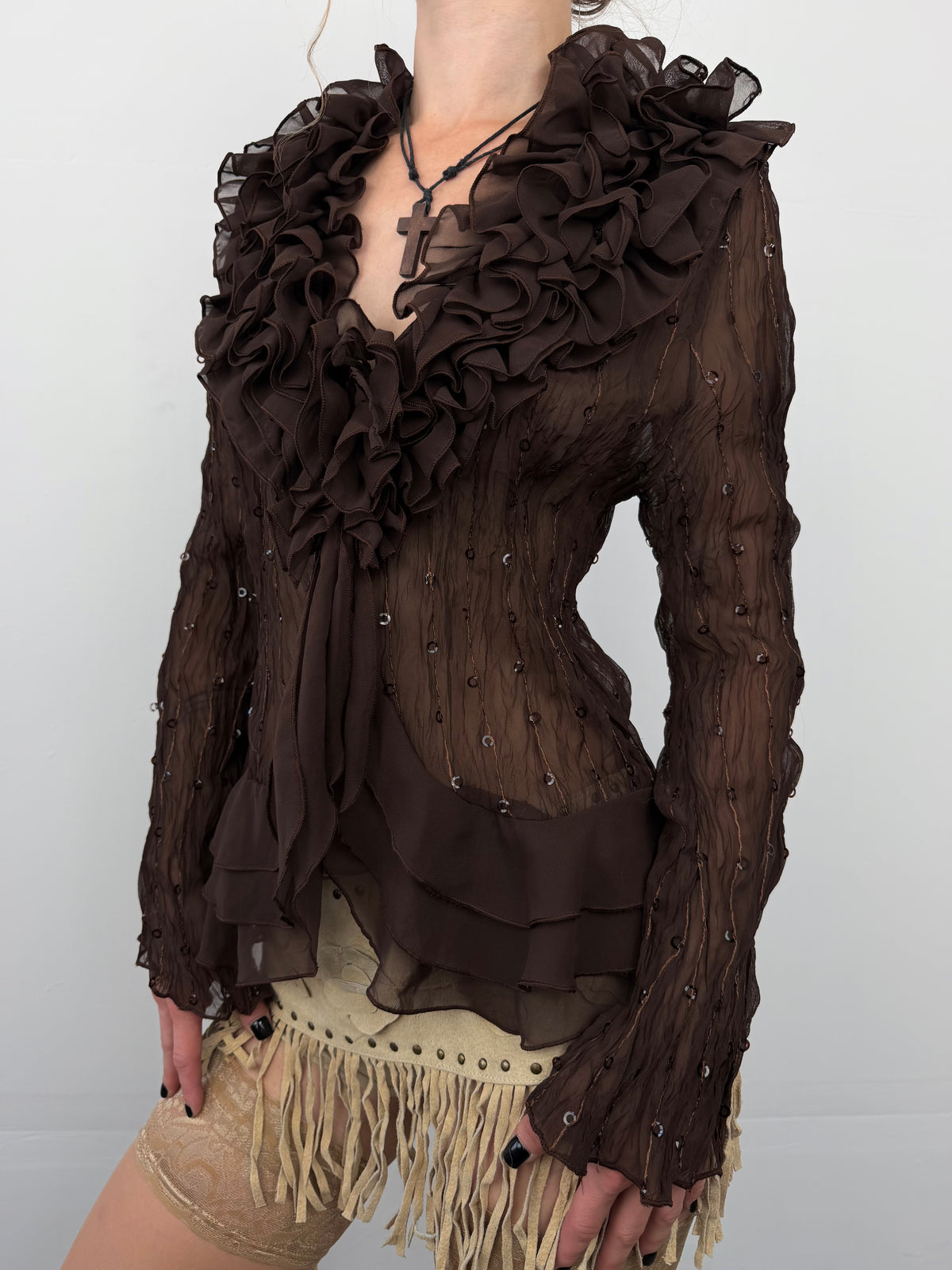 Vintage brown ruffle blouse TWINKLING GLOBAL