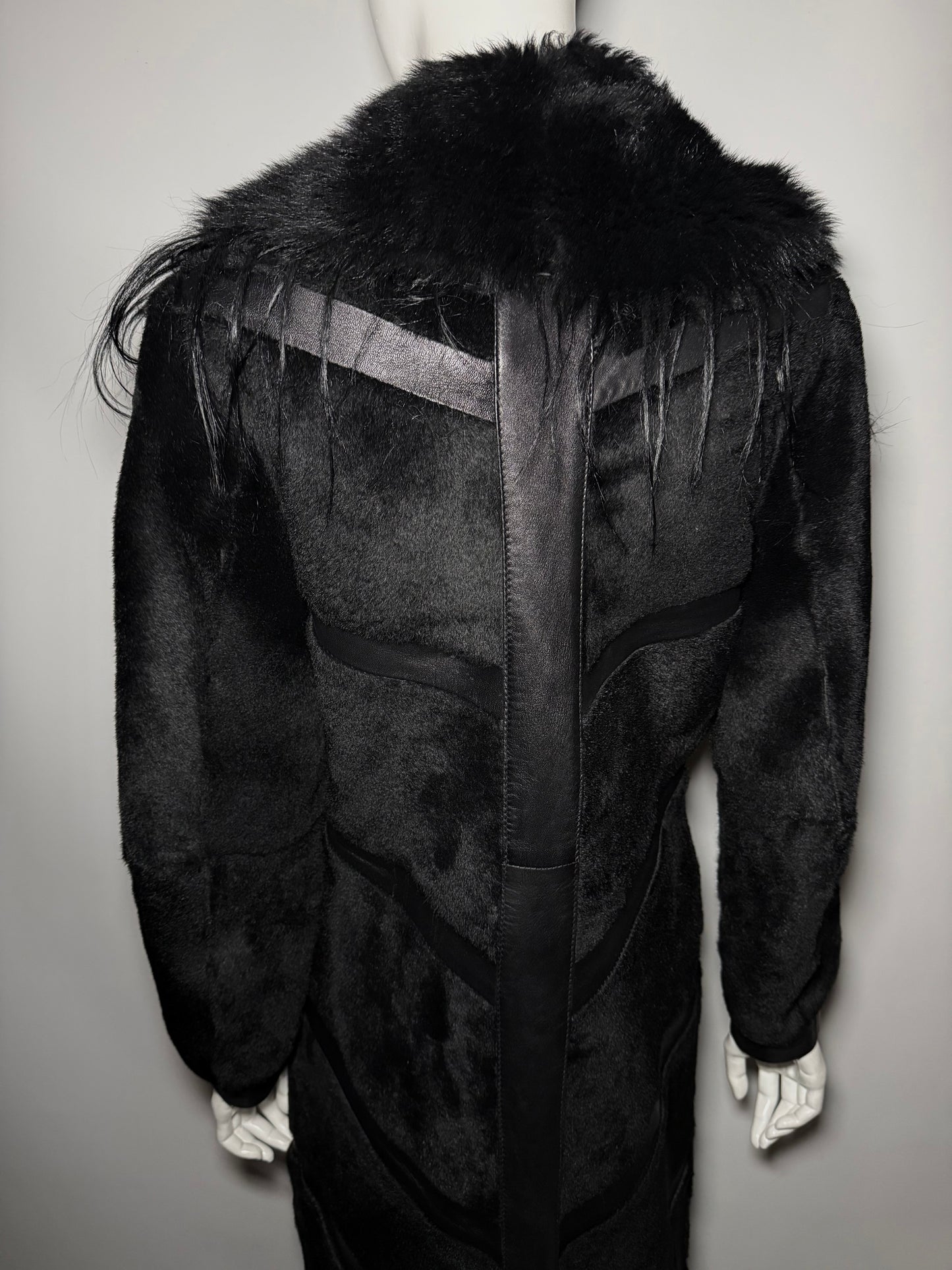 Vintage Black Leather Long Coat TWINKLING GLOBAL