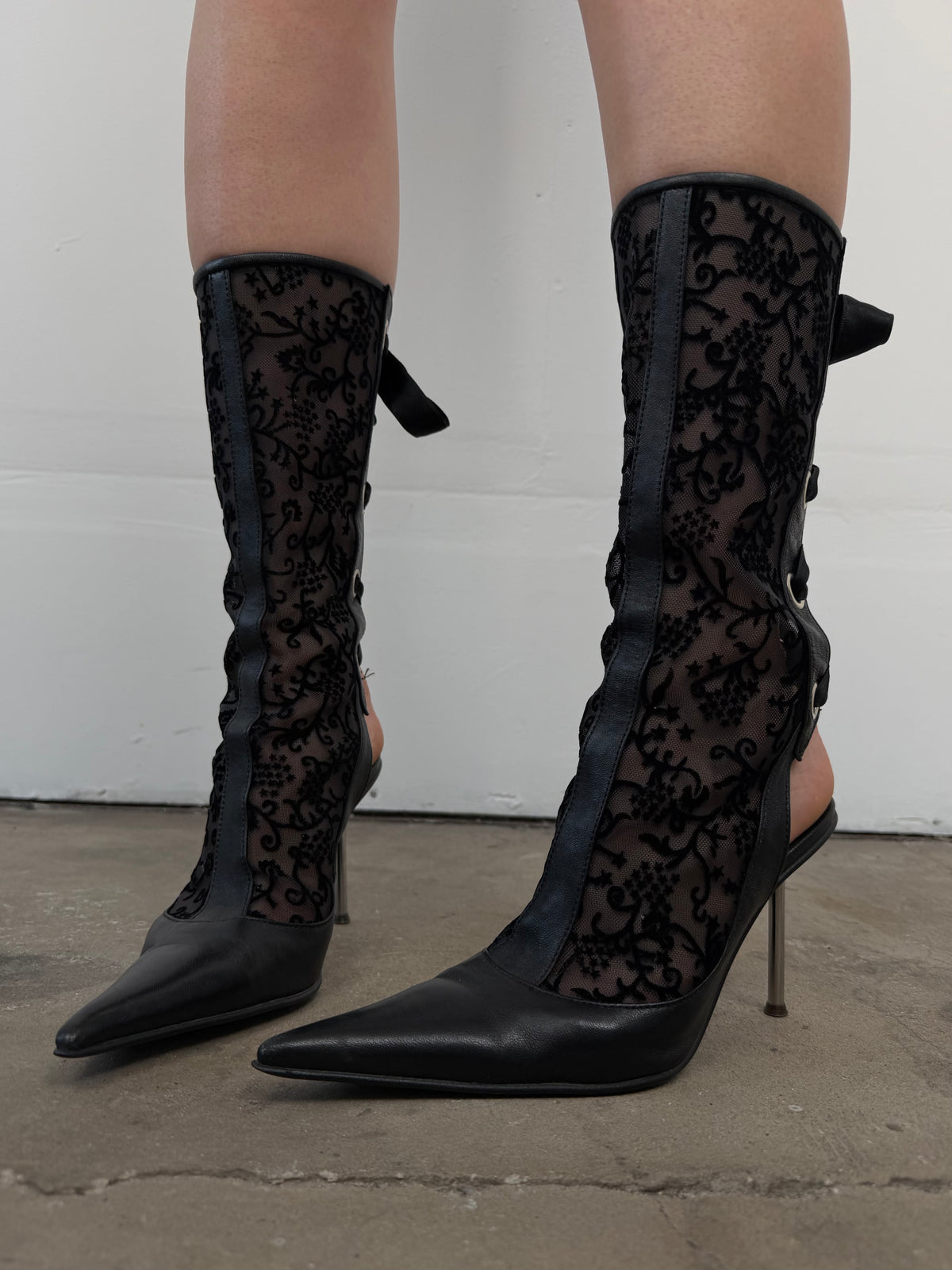 Vintage gothic lace-up slingback heels with metal heel TWINKLING GLOBAL