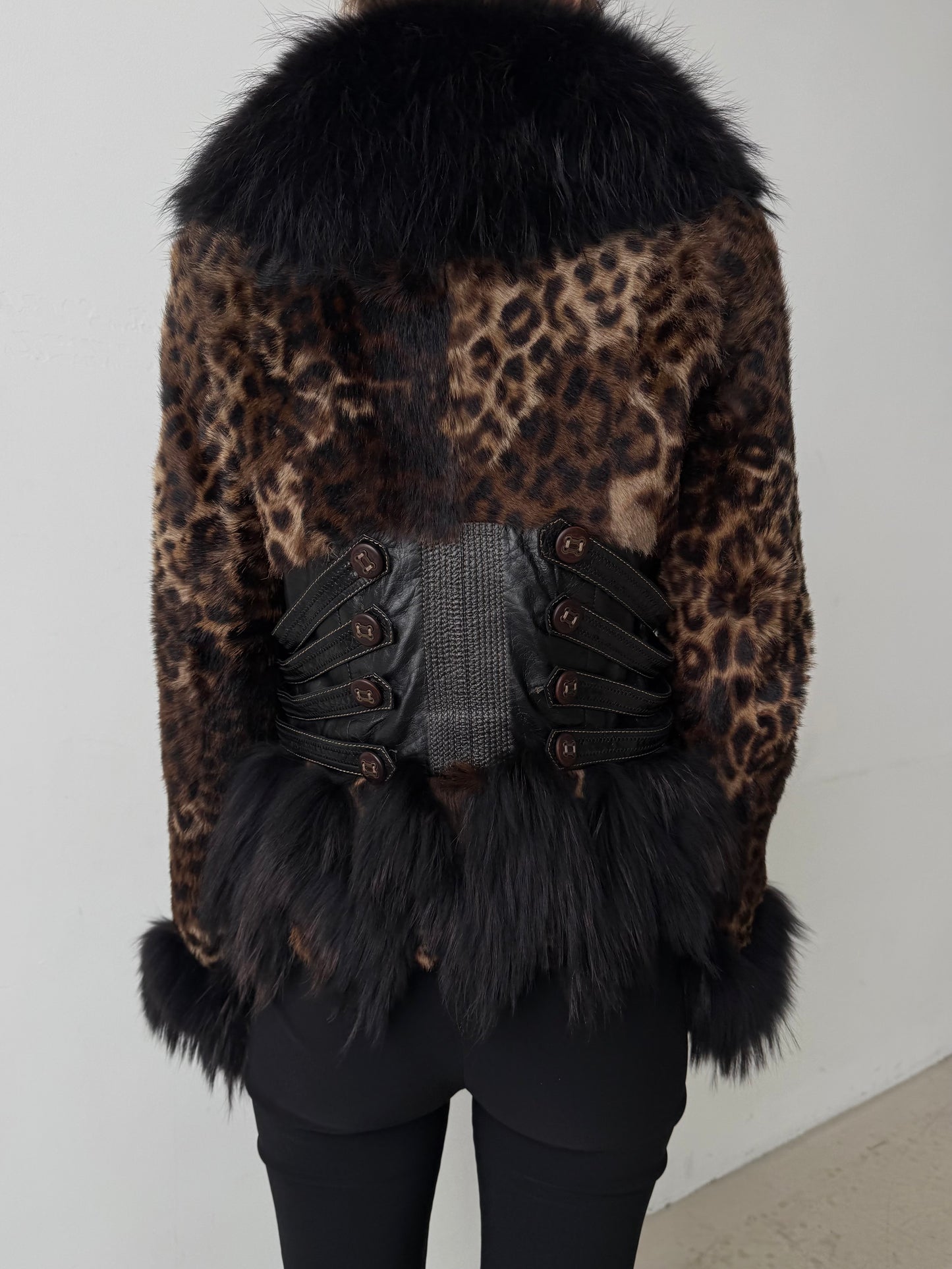 Vintage leather jacket with leopard pattern TWINKLING GLOBAL