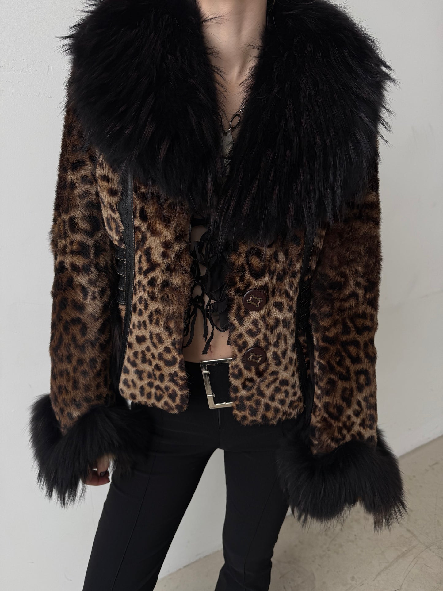 Vintage leather jacket with leopard pattern TWINKLING GLOBAL