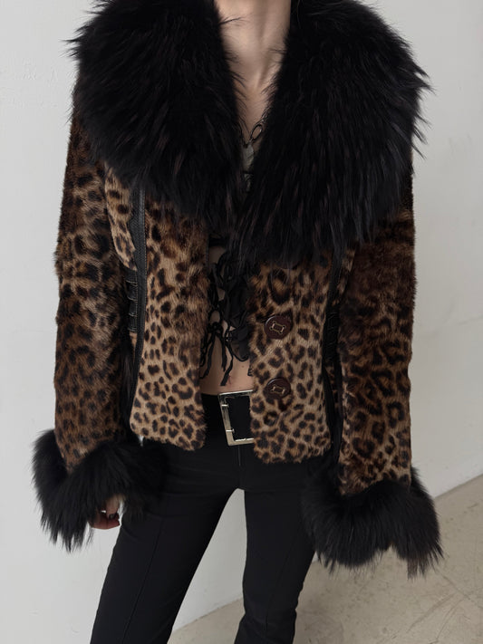 Vintage leather jacket with leopard pattern TWINKLING GLOBAL