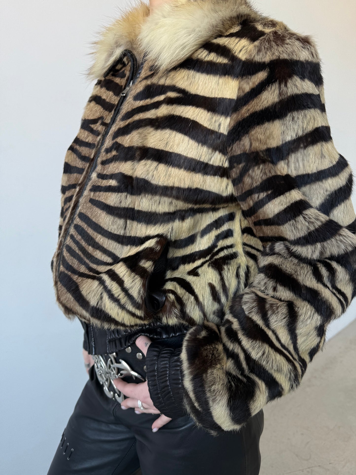 Vintage leather jacket tiger-print TWINKLING GLOBAL