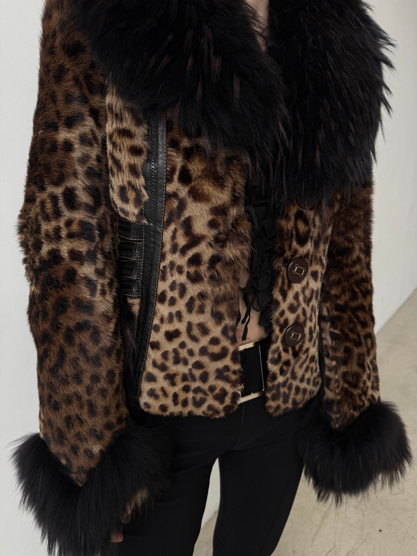 Vintage leather jacket with leopard pattern TWINKLING GLOBAL
