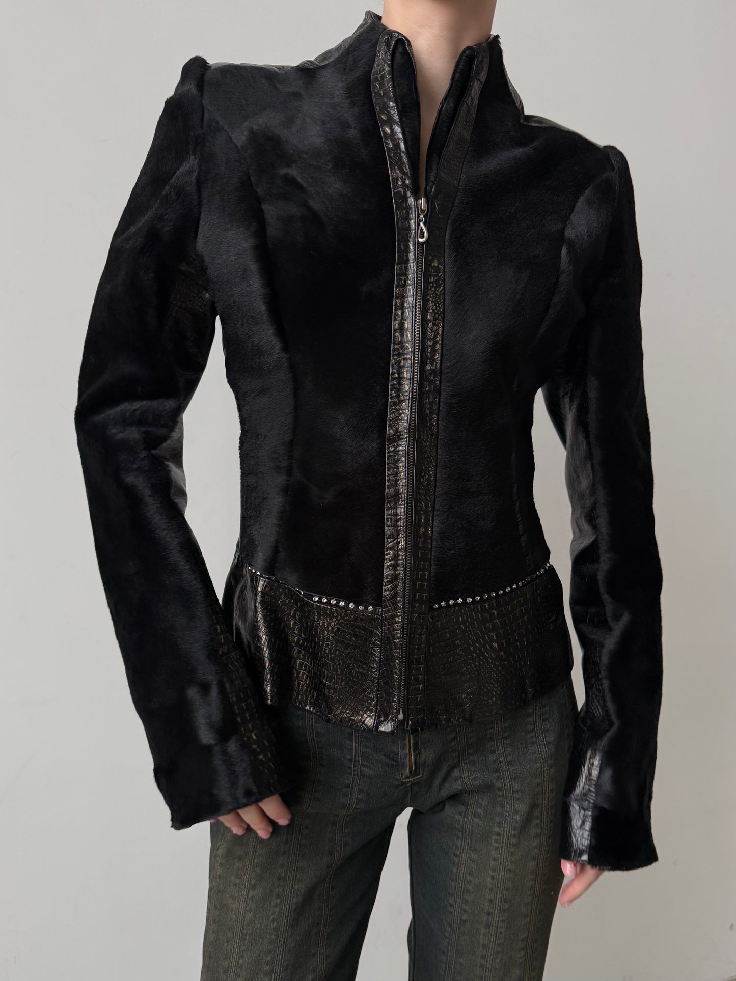 Vintage fitted leather jacket TWINKLING GLOBAL