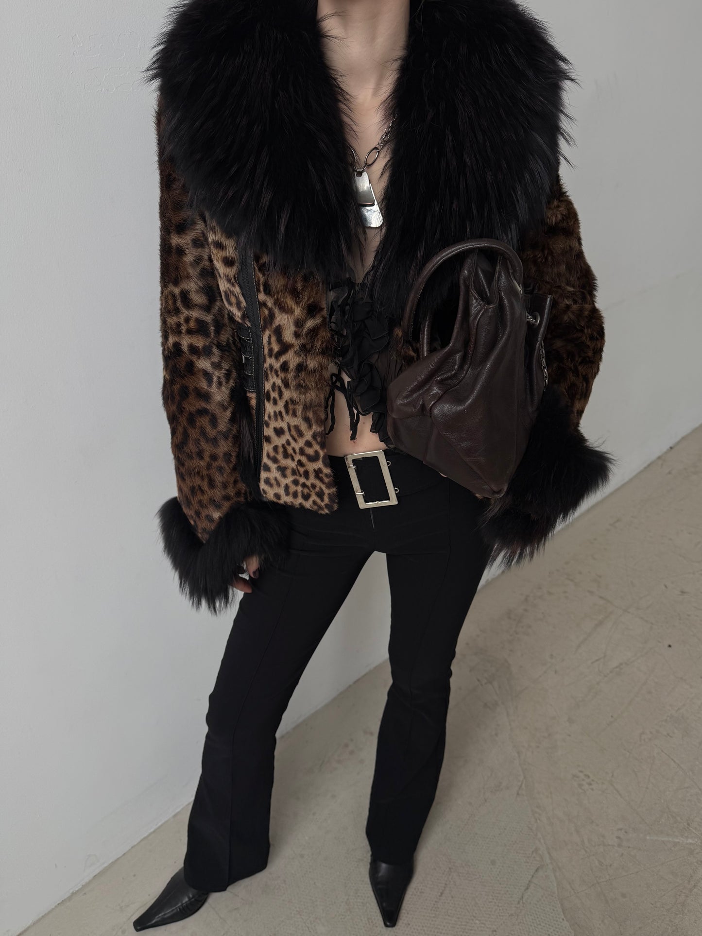 Vintage leather jacket with leopard pattern TWINKLING GLOBAL