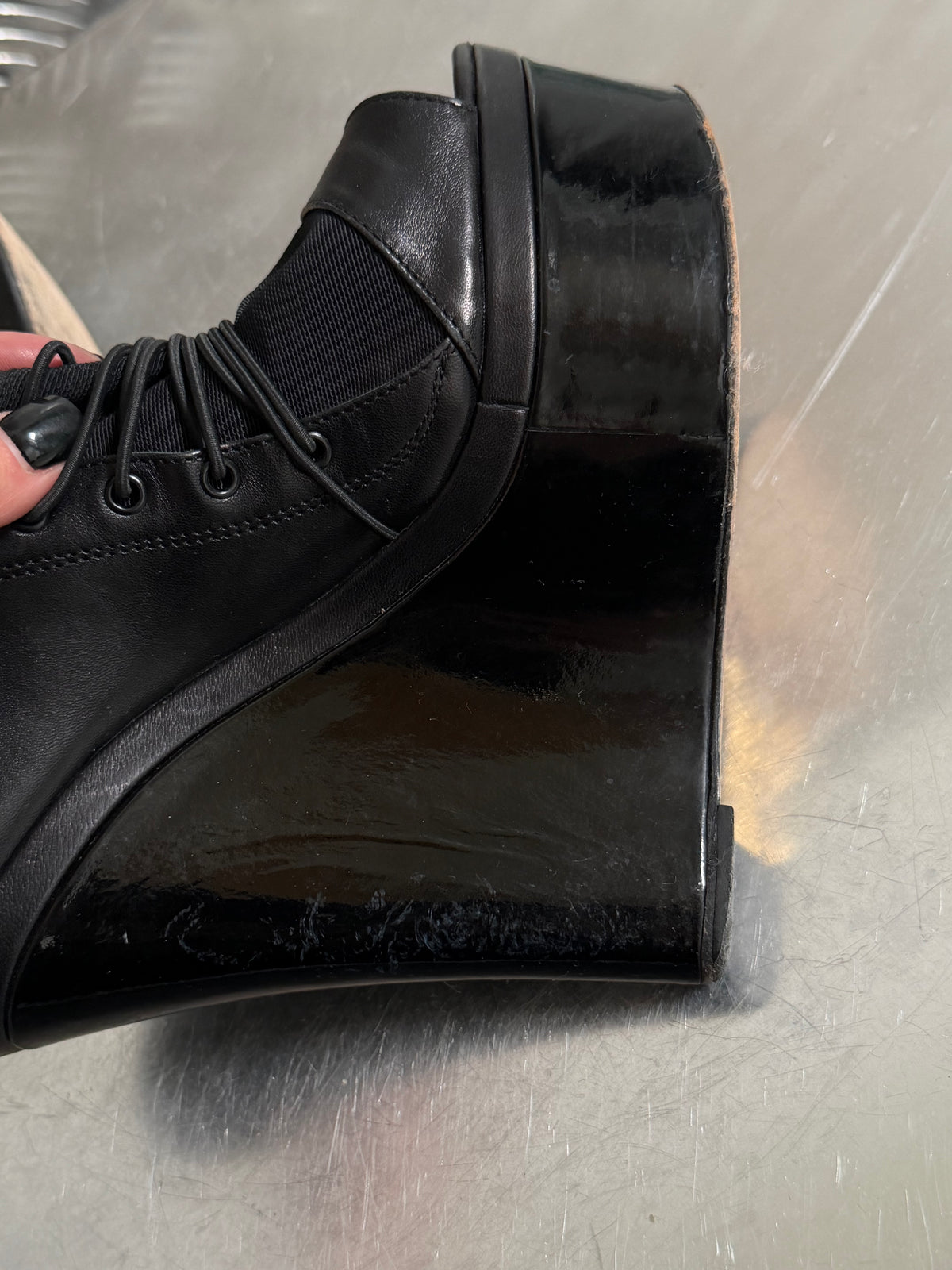 Italian leather & textile platform mules TWINKLING GLOBAL