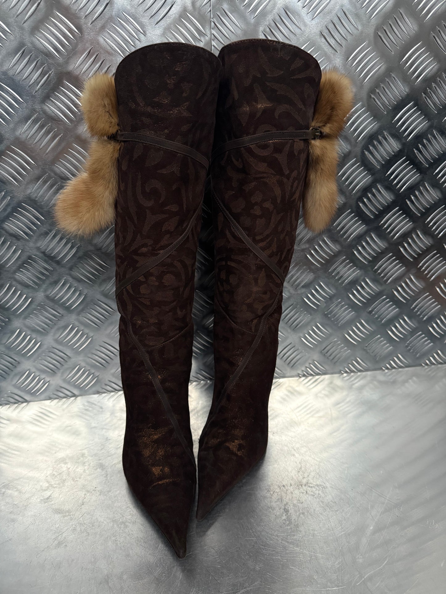 Italian Brown Suede Heeled Boots TWINKLING GLOBAL
