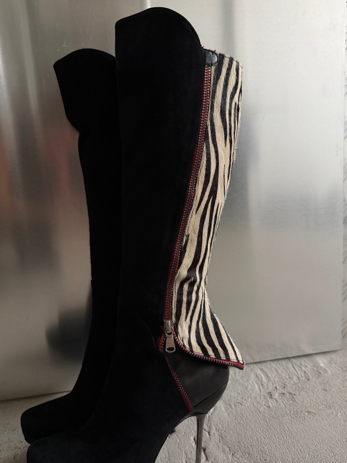 Vintage suede leather zebra-print boots TWINKLING GLOBAL