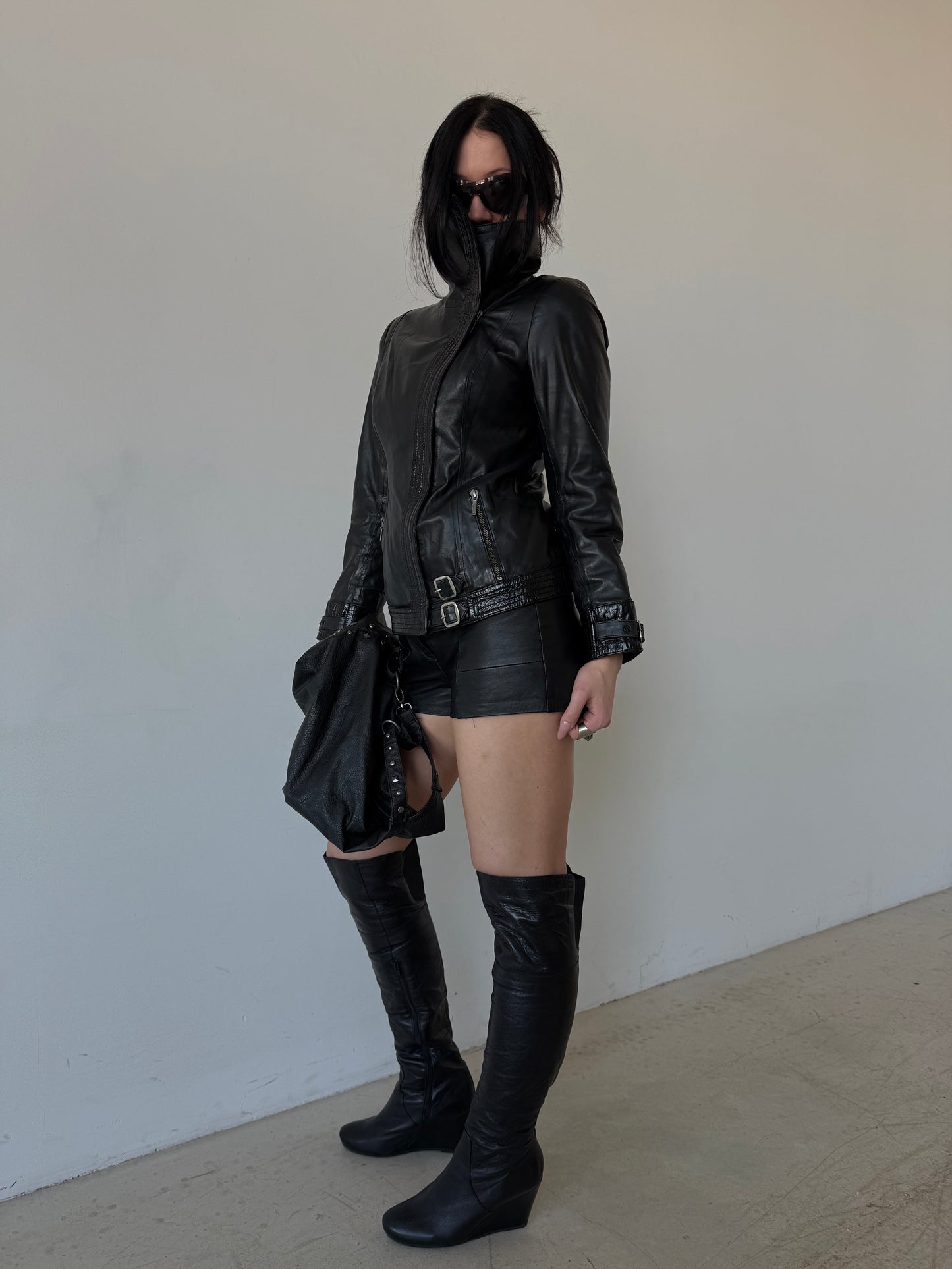 Vintage leather jacket with asymmetric zipper TWINKLING GLOBAL