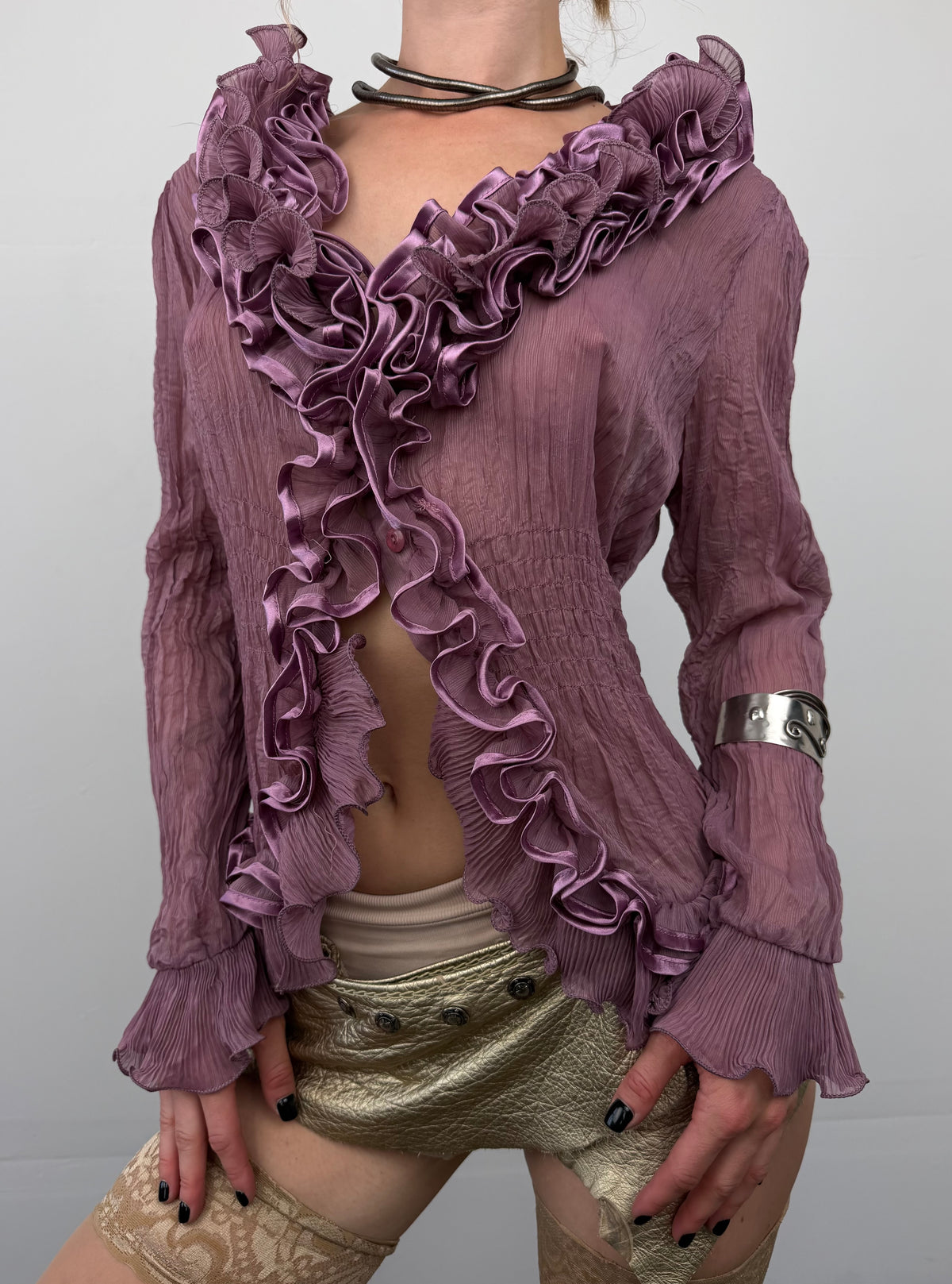 Vintage mauve ruffle blouse TWINKLING GLOBAL