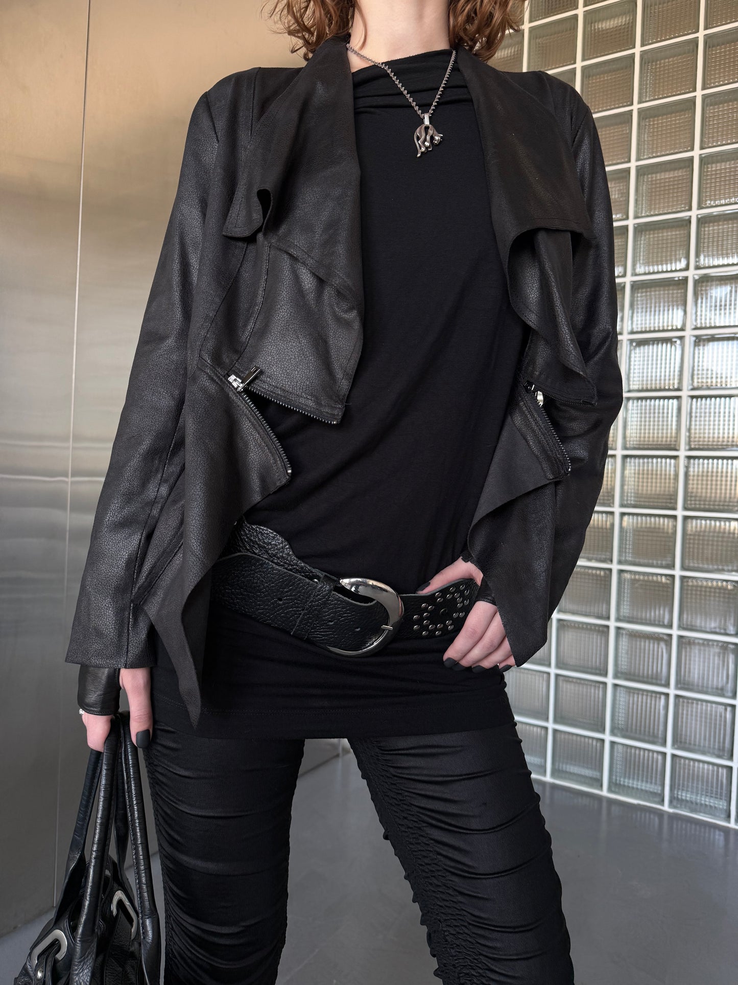 Vintage asymmetric leather jacket S-M Twinkling Global