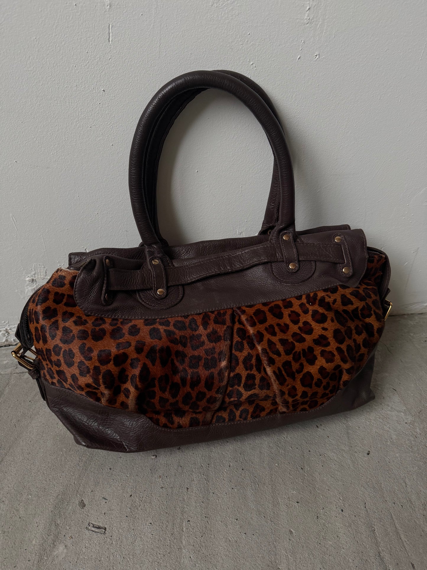 Vintage leather bag with leopard print panels TWINKLING GLOBAL