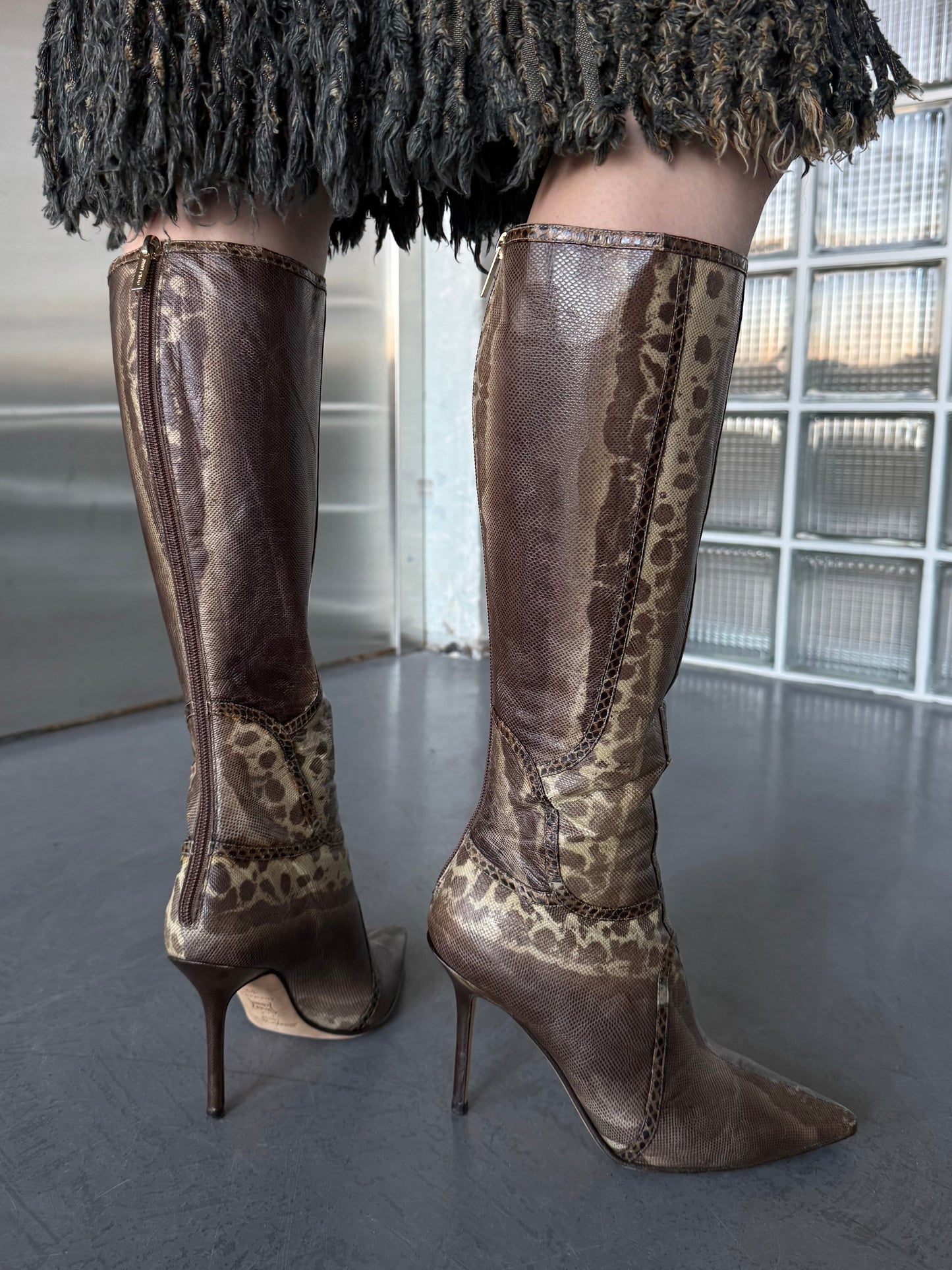 Vintage Jimmy Choo leather animal-pattern boots Twinkling Global