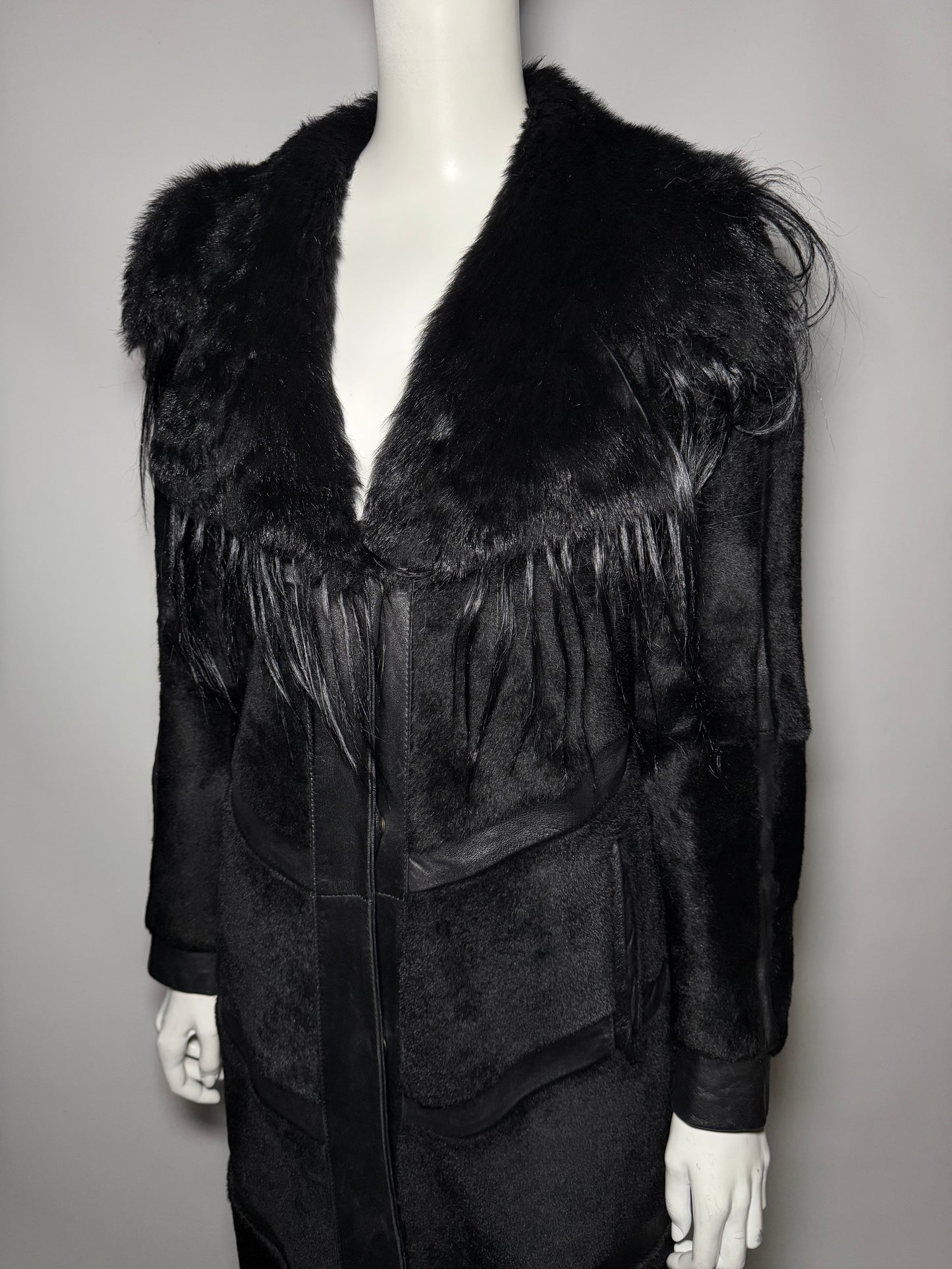 Vintage Black Leather Long Coat TWINKLING GLOBAL