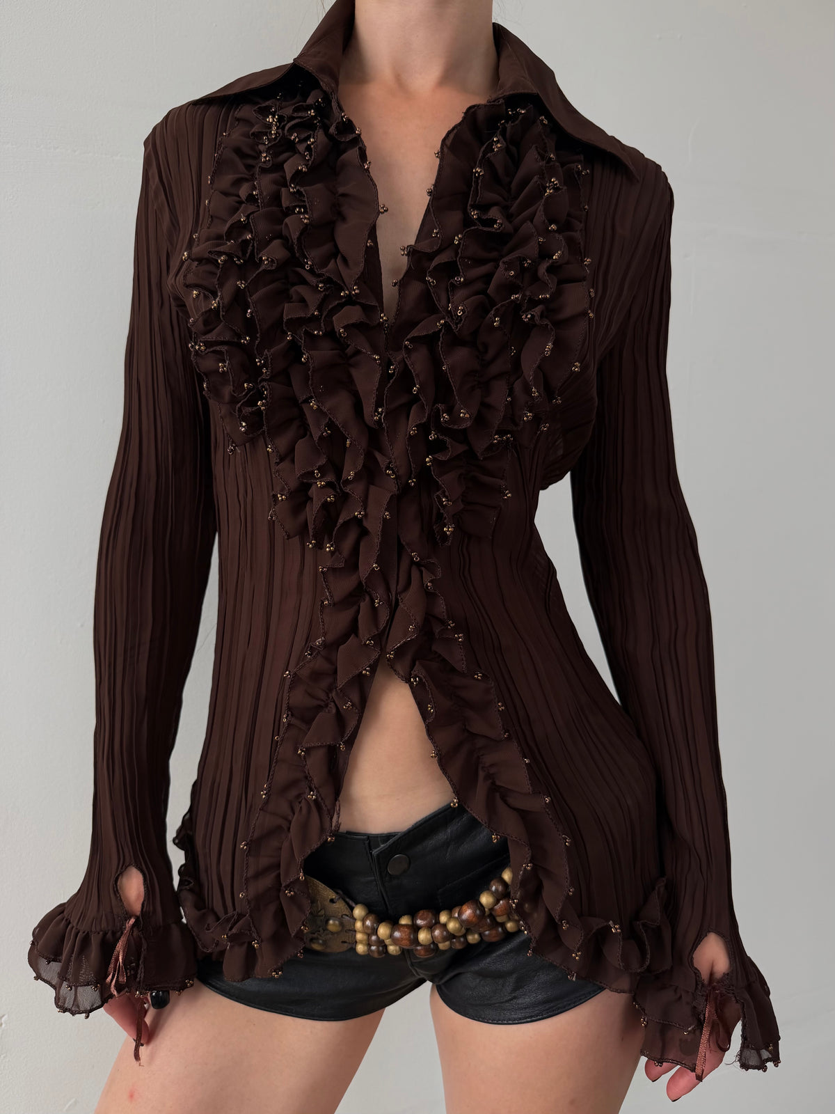Vintage brown ruffle blouse TWINKLING GLOBAL