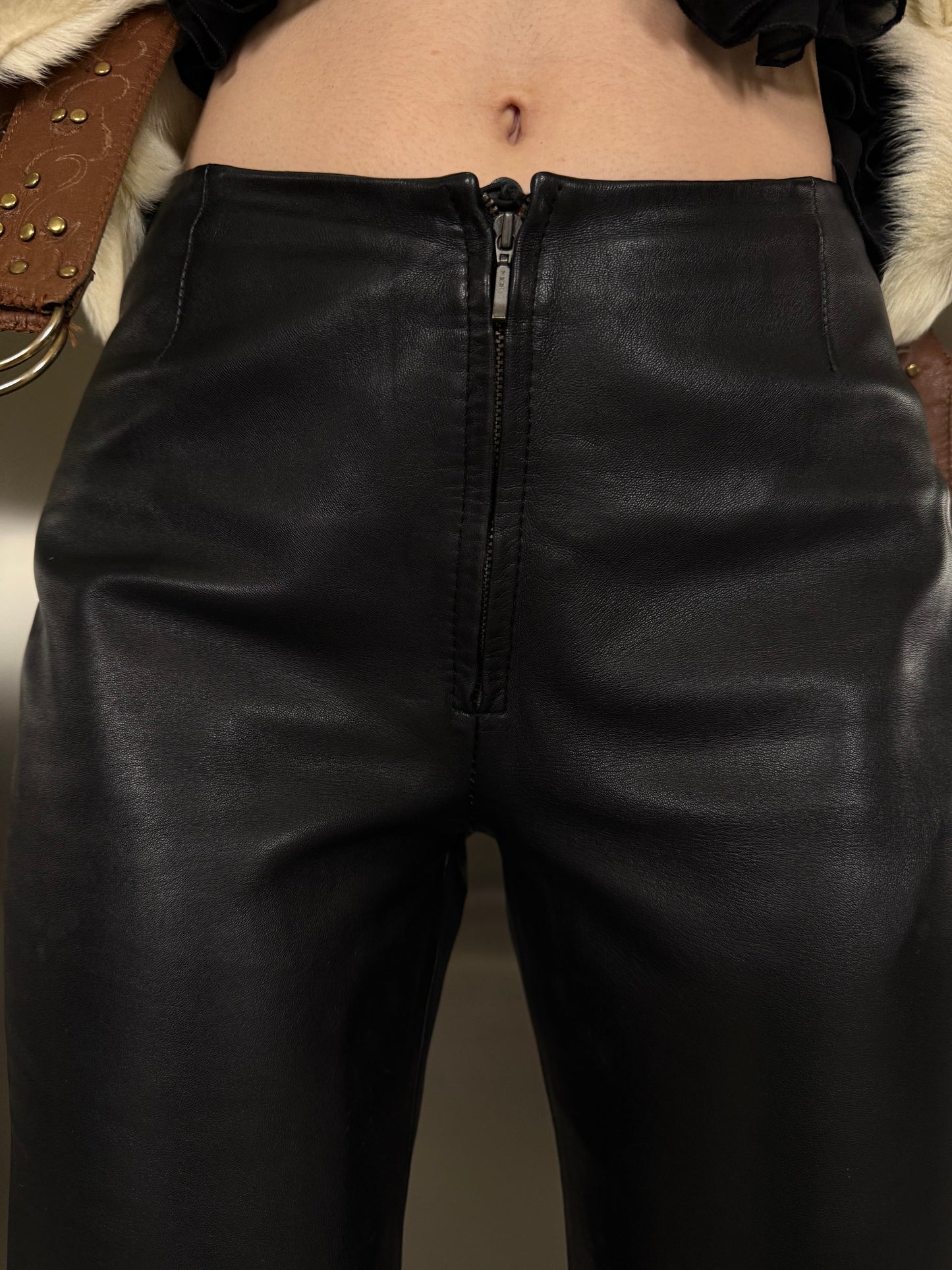 Vintage leather flared pants with patch details TWINKLING GLOBAL