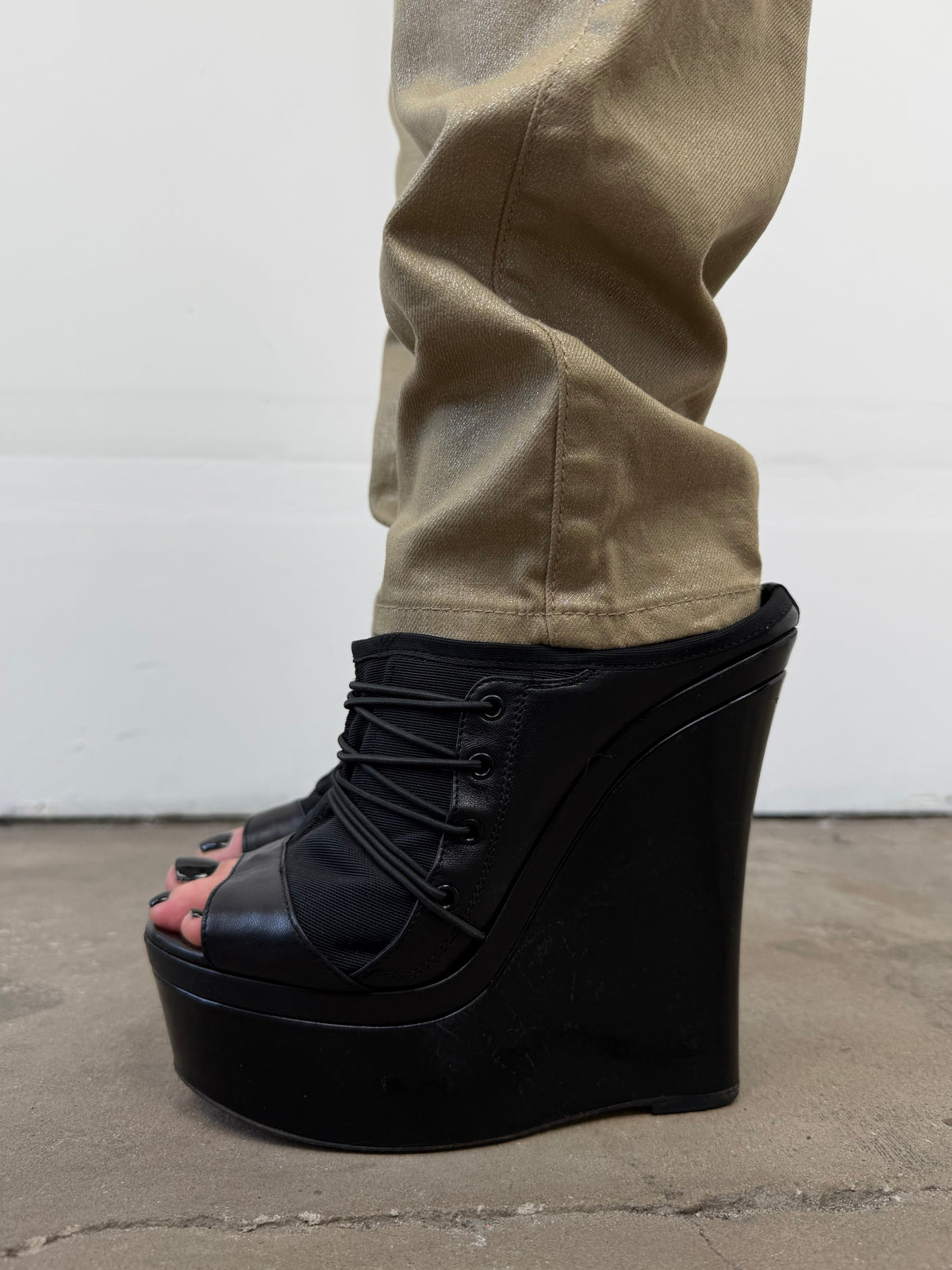 Italian leather & textile platform mules TWINKLING GLOBAL