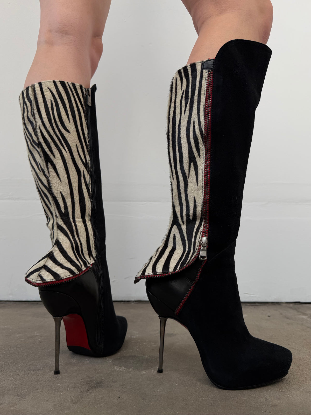 Vintage suede leather zebra-print boots TWINKLING GLOBAL