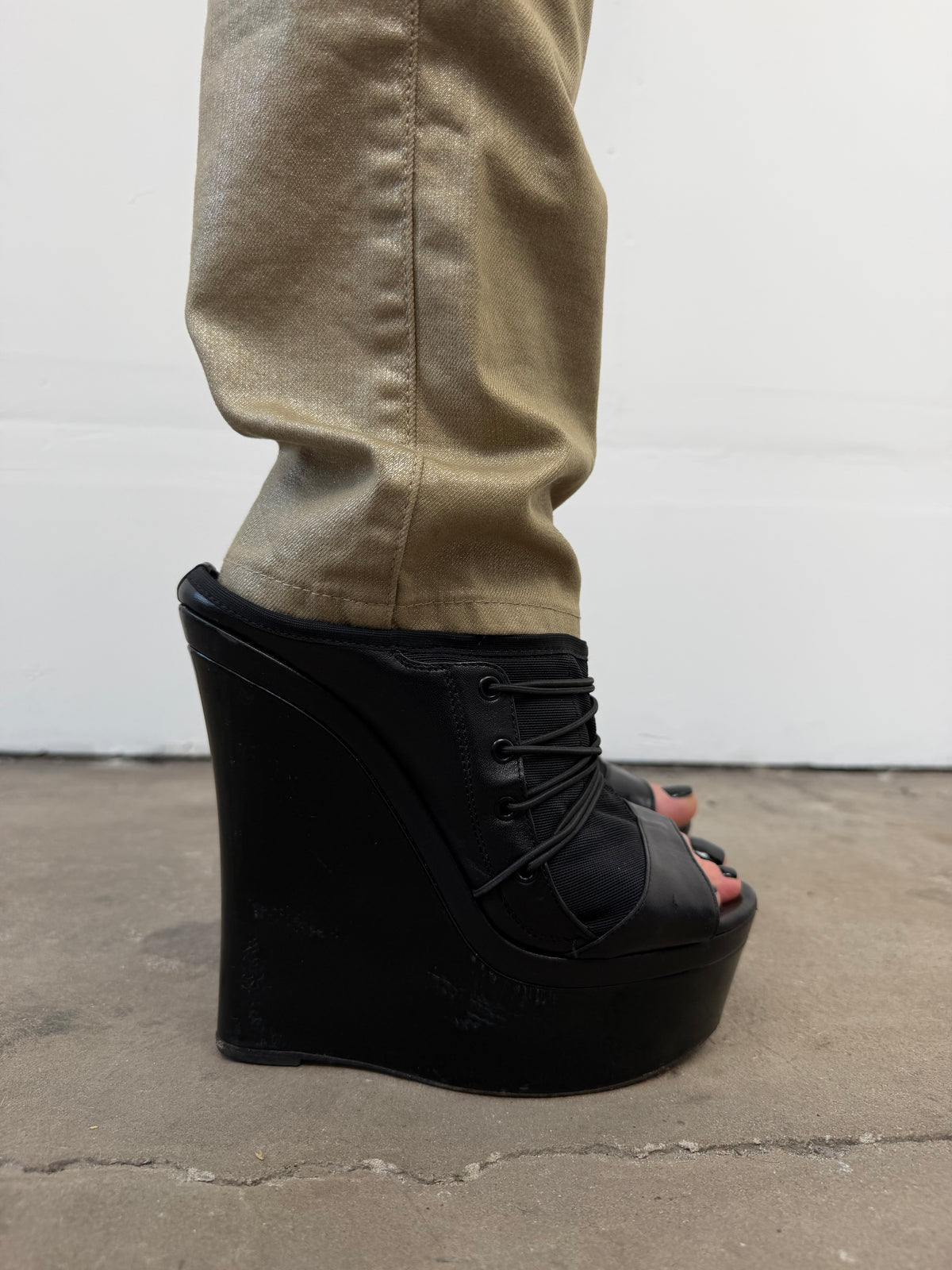 Italian leather & textile platform mules TWINKLING GLOBAL
