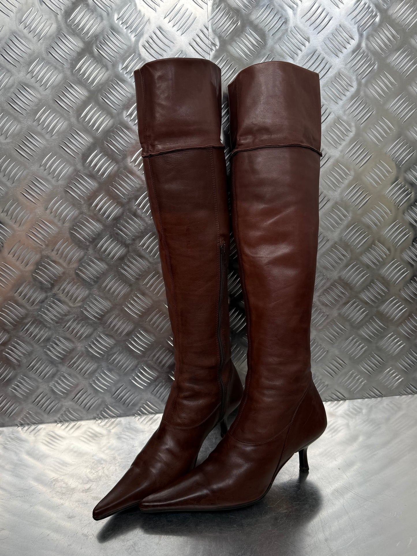 Vintage brown leather over-the-knee boots Buffalo Twinkling Global