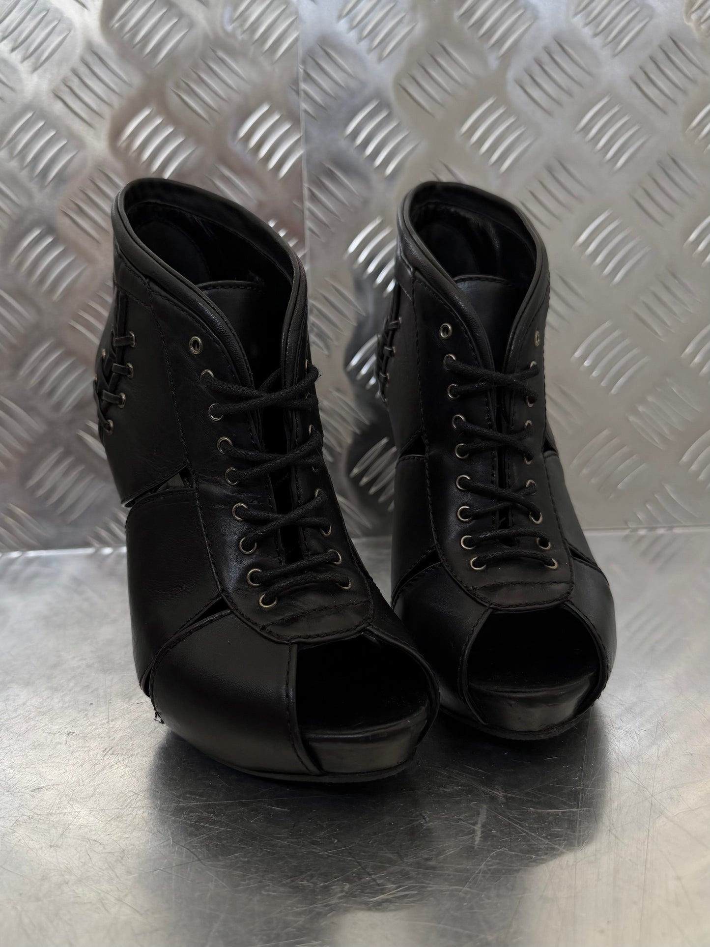 Alexander McQueen leather lace-up ankle heels TWINKLING GLOBAL