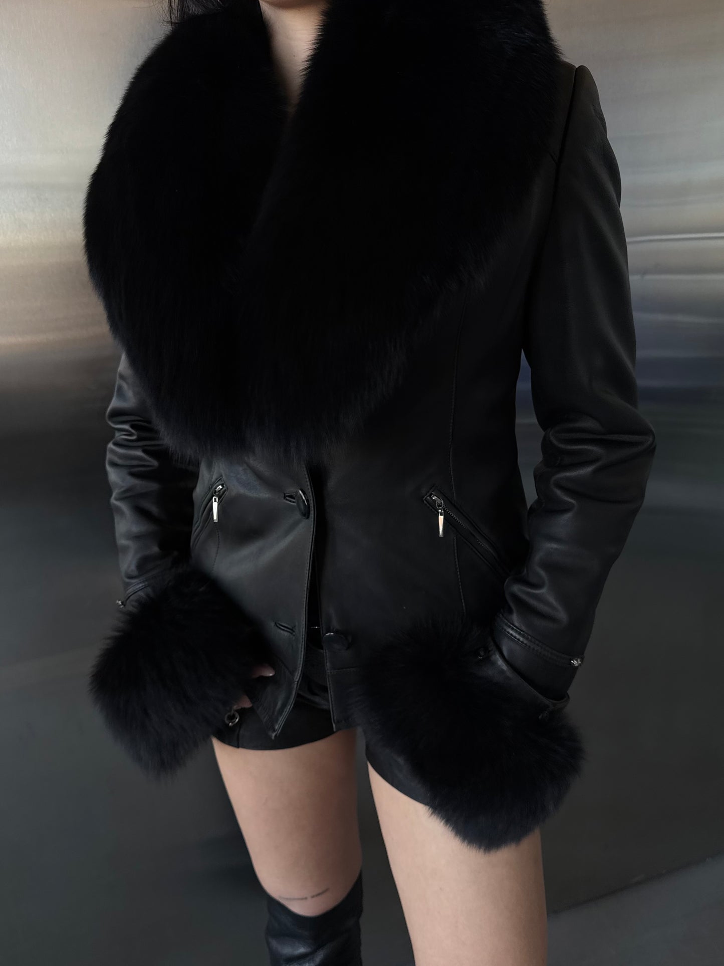 Vintage leather transformable coat jacket TWINKLING GLOBAL