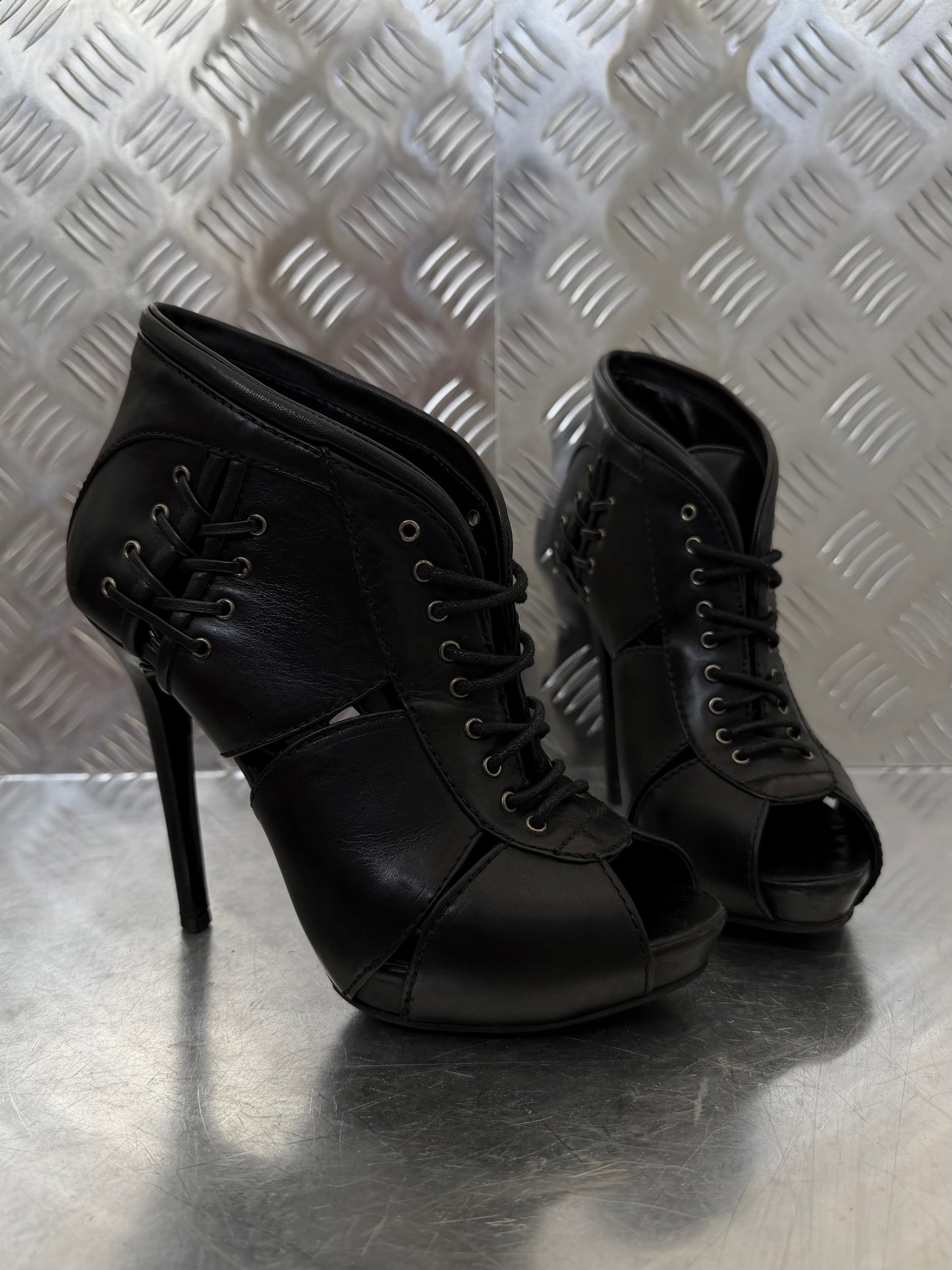 Alexander McQueen leather lace-up ankle heels TWINKLING GLOBAL