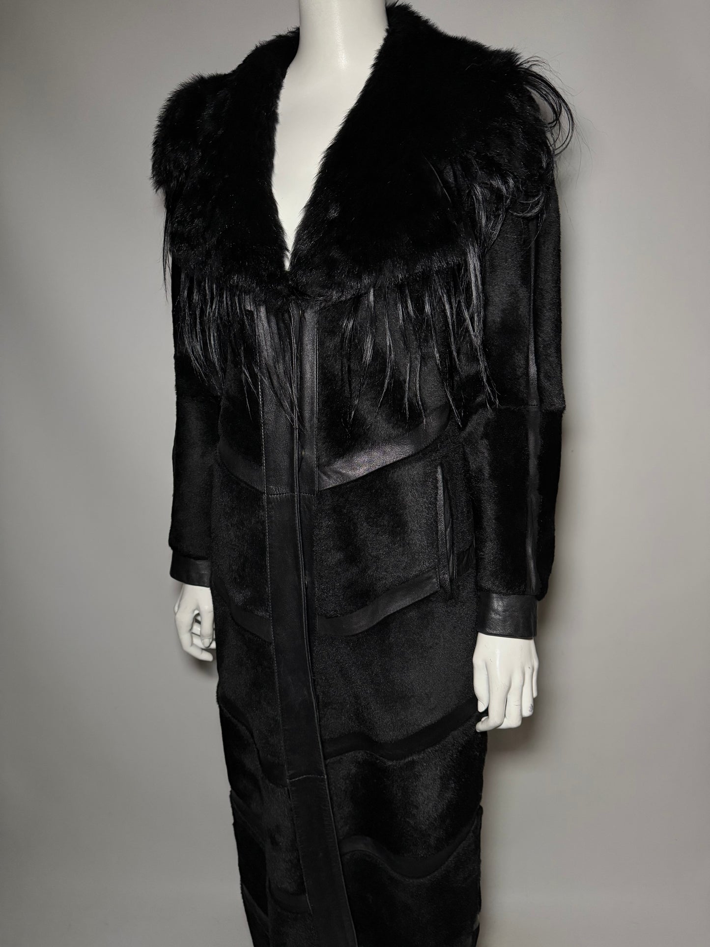 Vintage Black Leather Long Coat TWINKLING GLOBAL