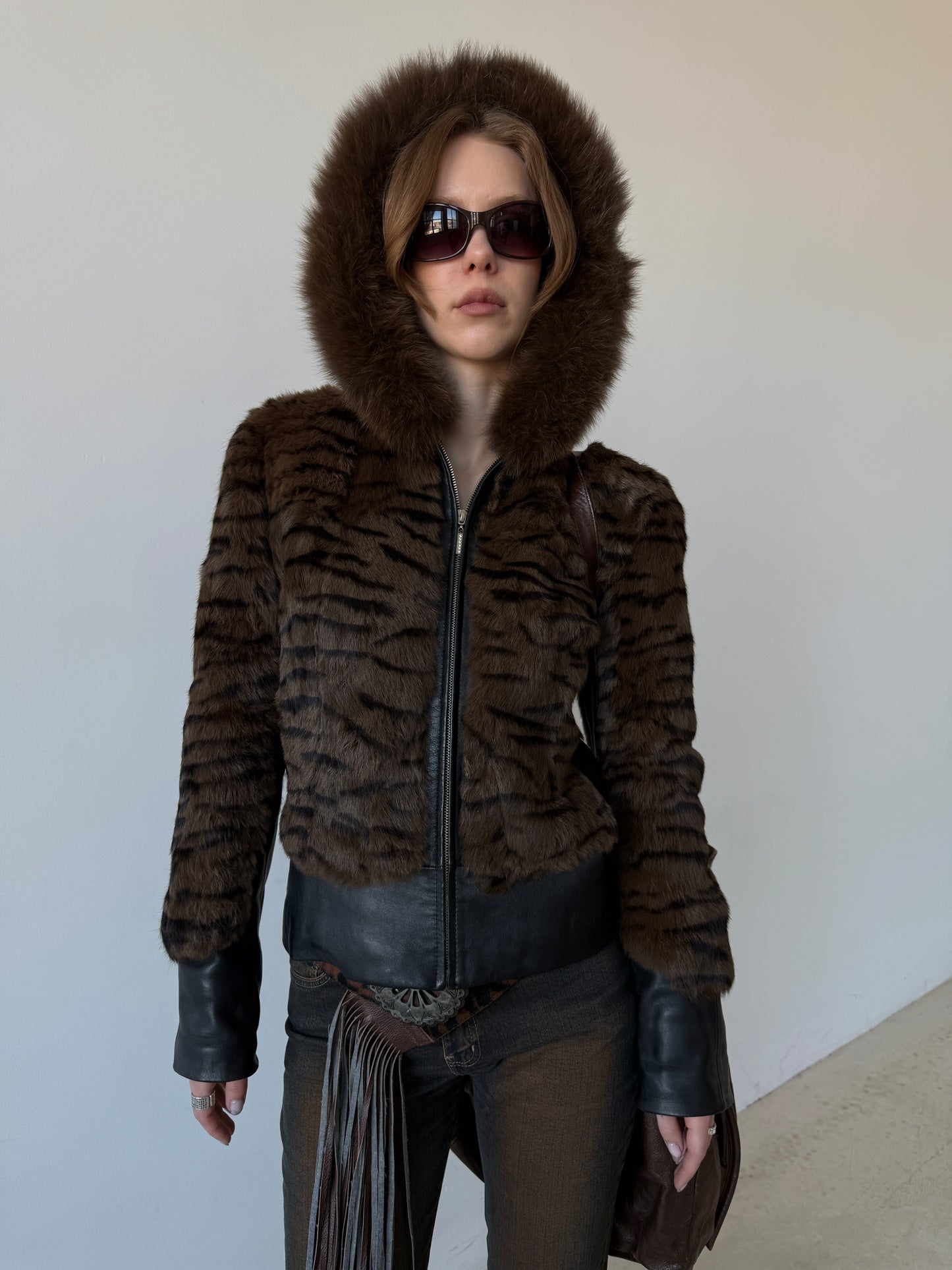 Vintage leather jacket with tiger print TWINKLING GLOBAL