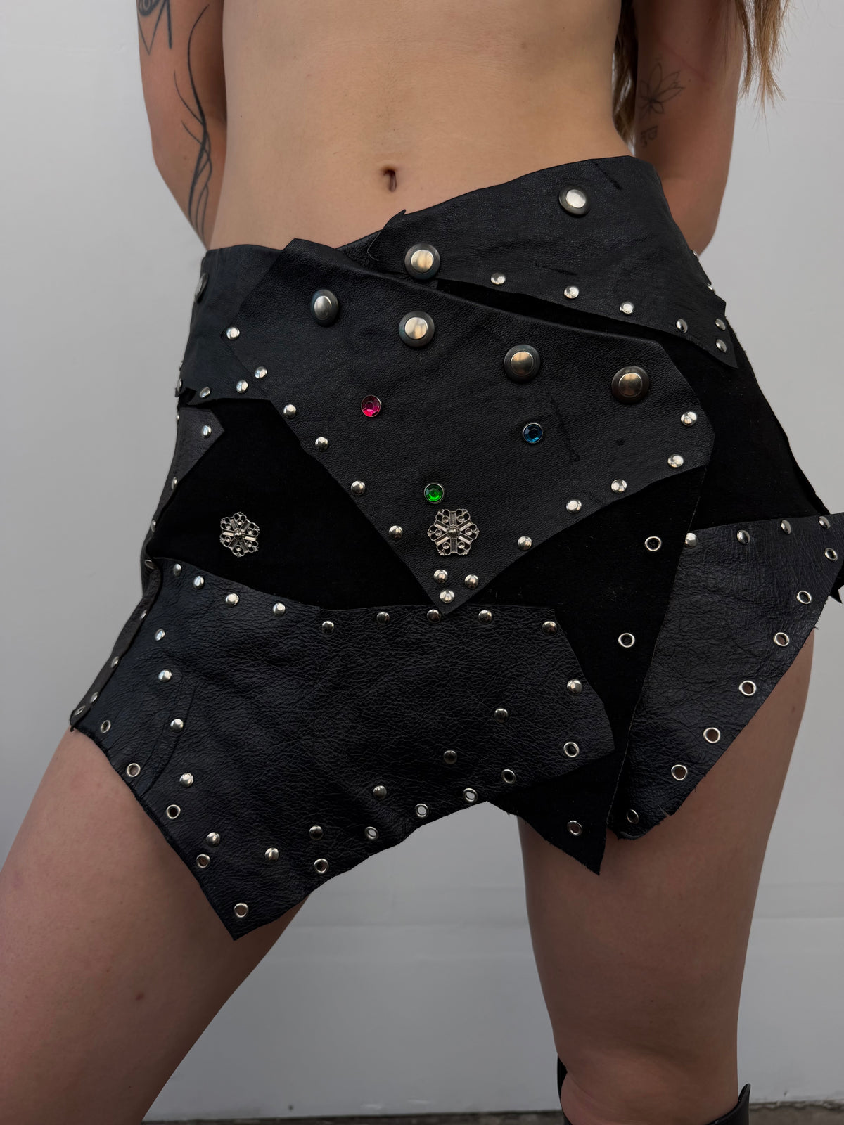 Black leather & suede wide belt / mini skirt TWINKLING GLOBAL