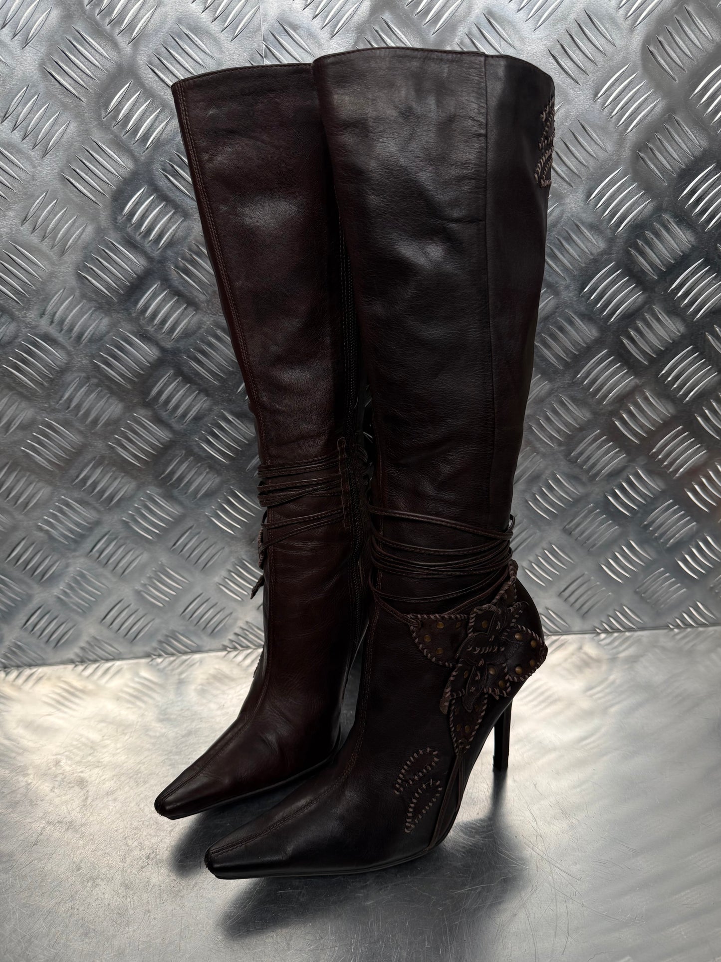 Vintage genuine leather knee-high boots TWINKLING GLOBAL