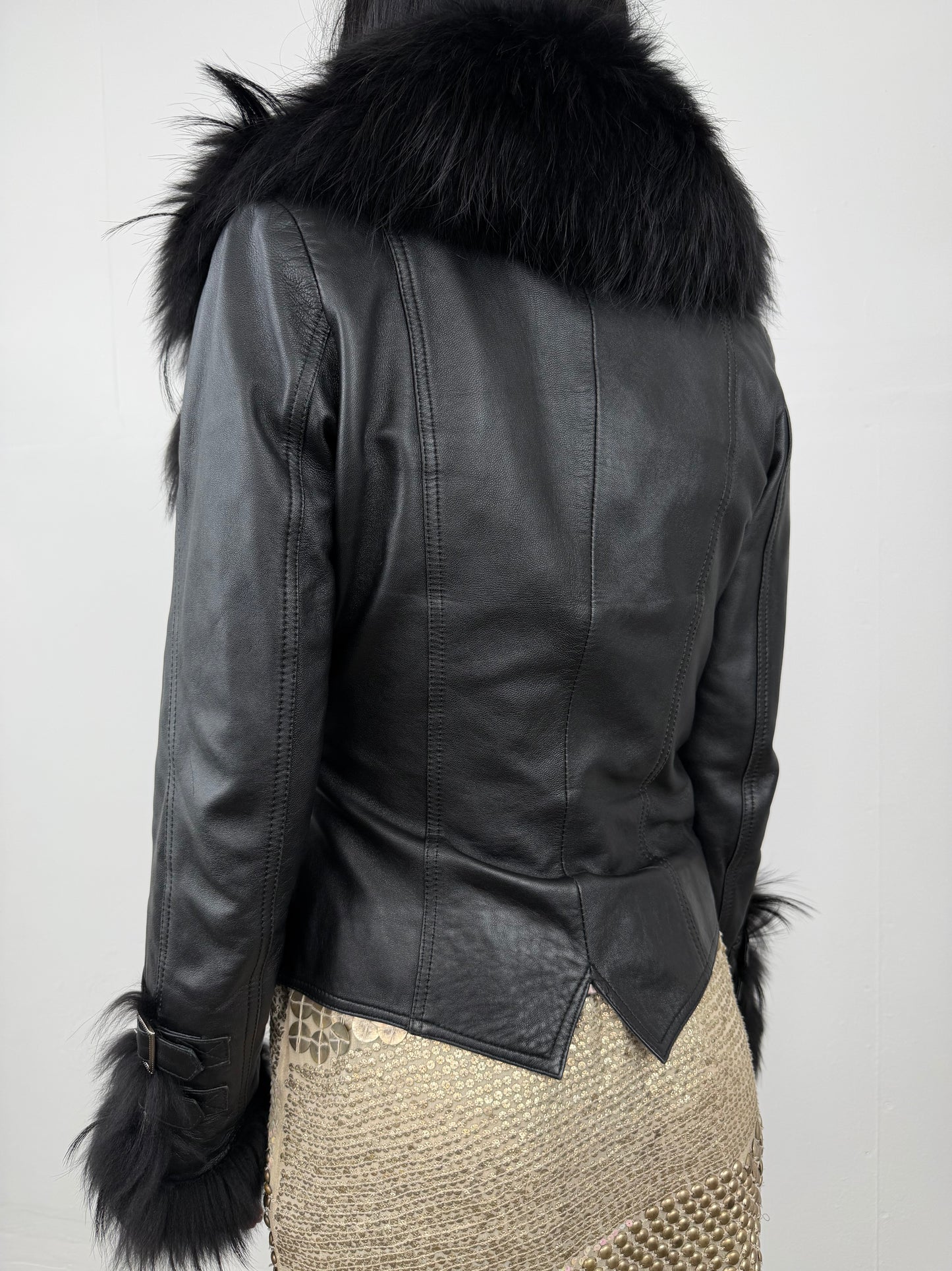 Vintage leather jacket with oversized collar TWINKLING GLOBAL
