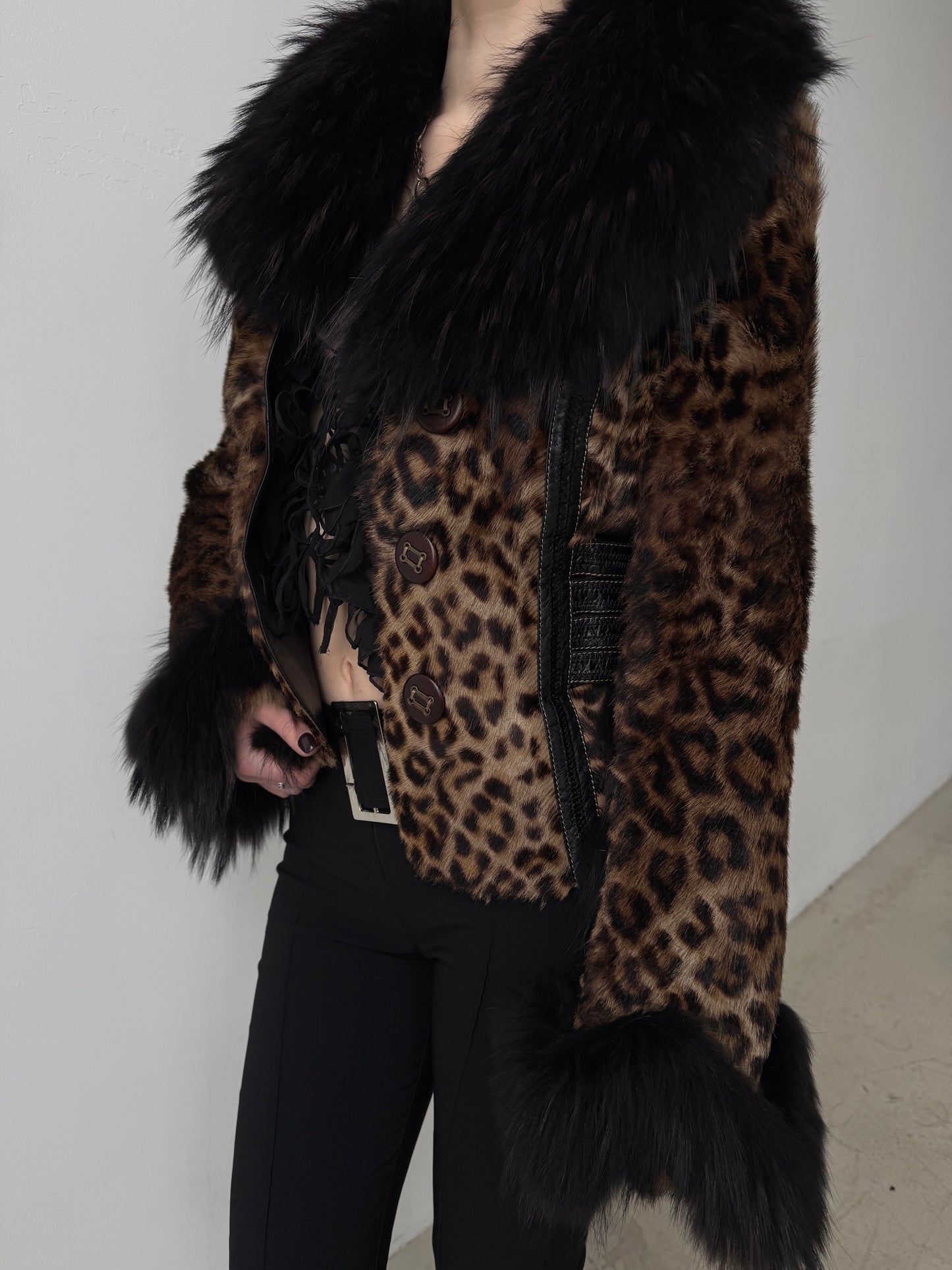 Vintage leather jacket with leopard pattern TWINKLING GLOBAL