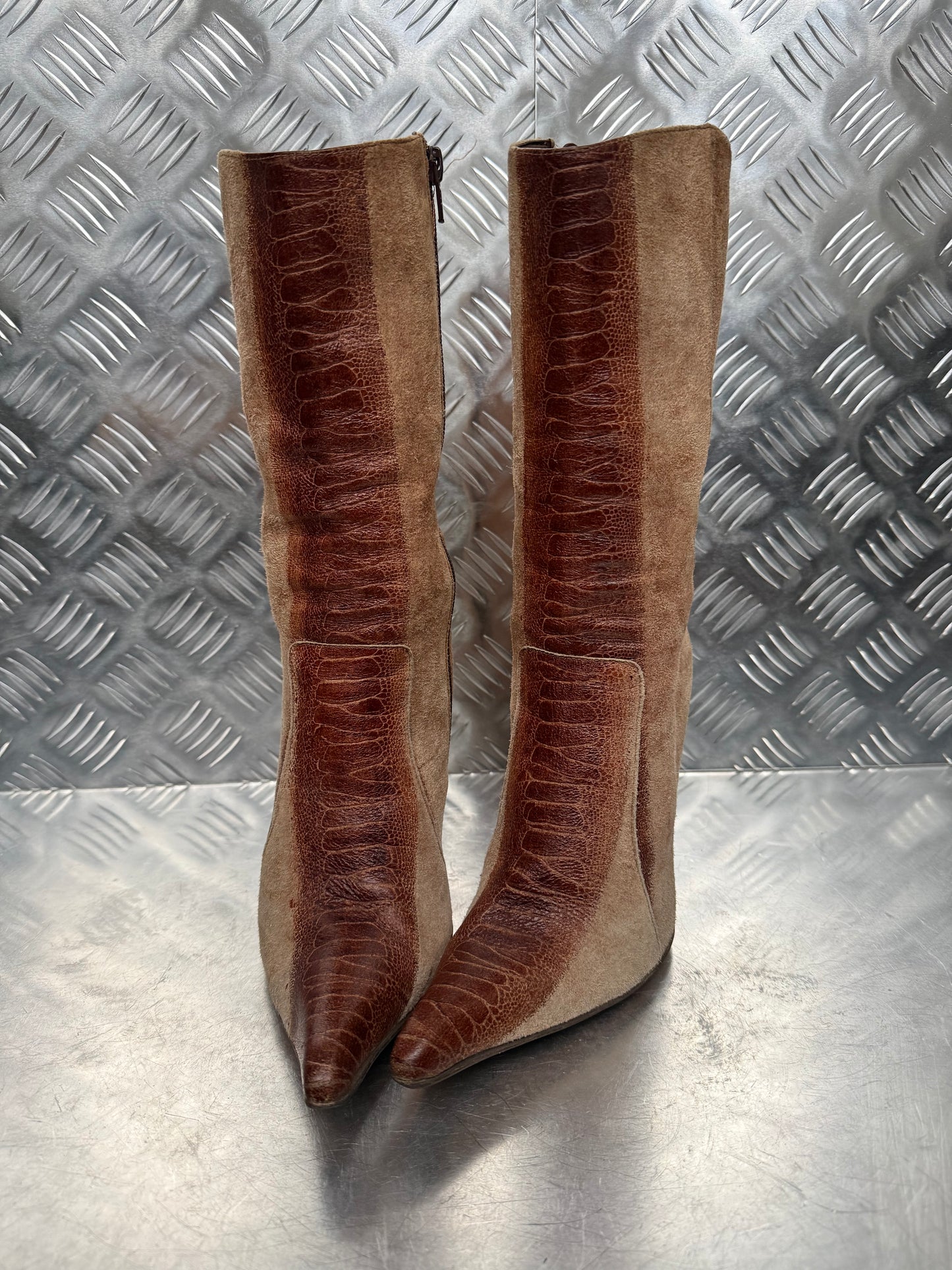 Vintage Suede & Leather High Heel Boots TWINKLING GLOBAL