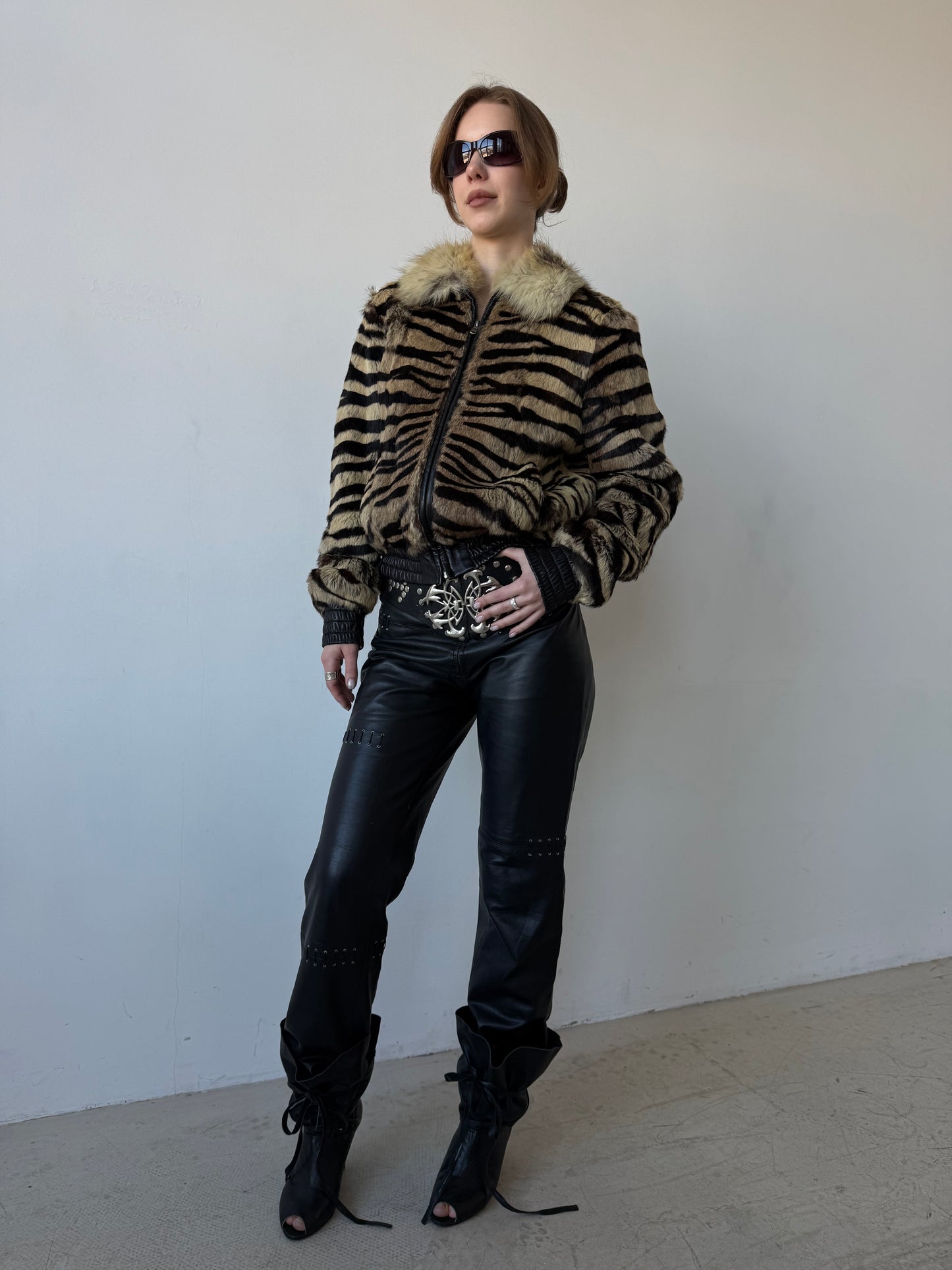 Vintage leather jacket tiger-print TWINKLING GLOBAL