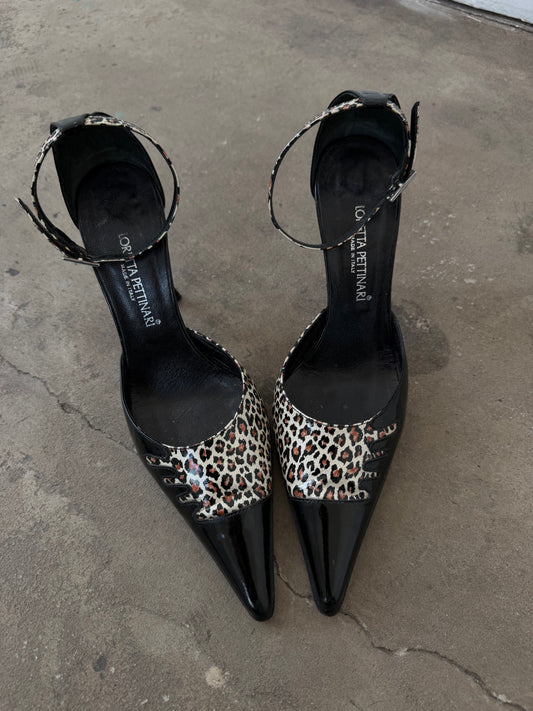 Vintage Loretta Pettinari leopard patent leather heels TWINKLING GLOBAL