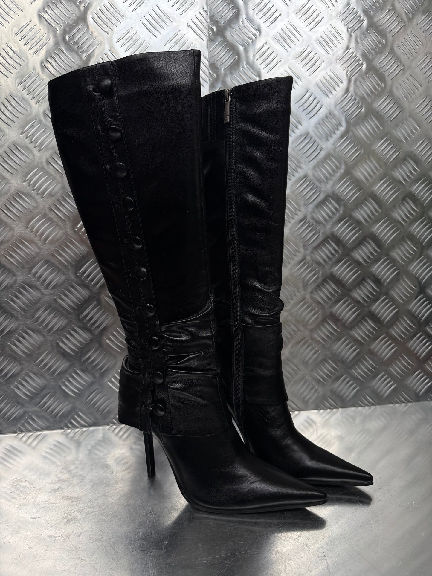 Vintage pointed-toe leather stiletto boots Twinkling Global