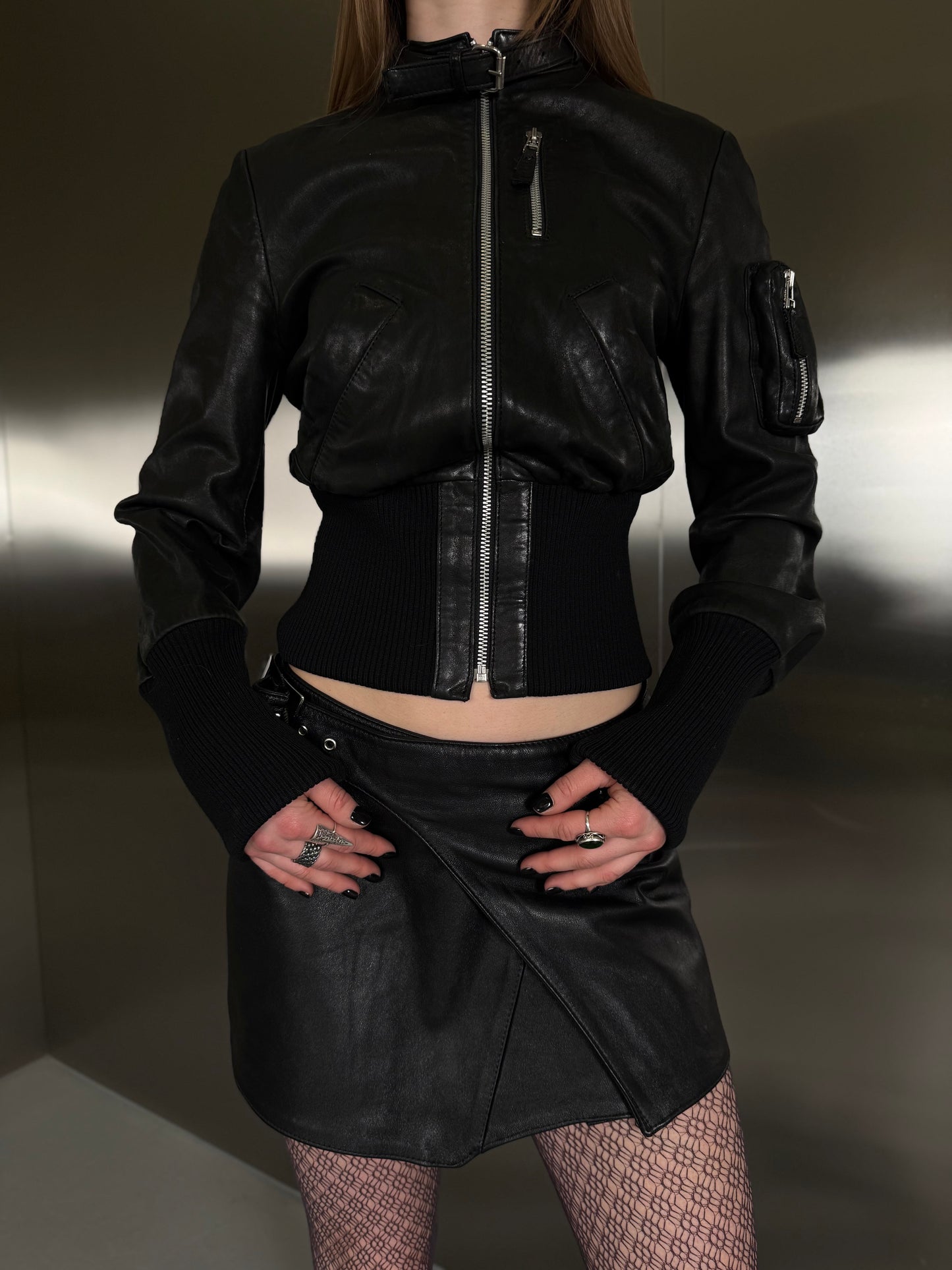 Vintage fitted leather jacket with back lettering TWINKLING GLOBAL