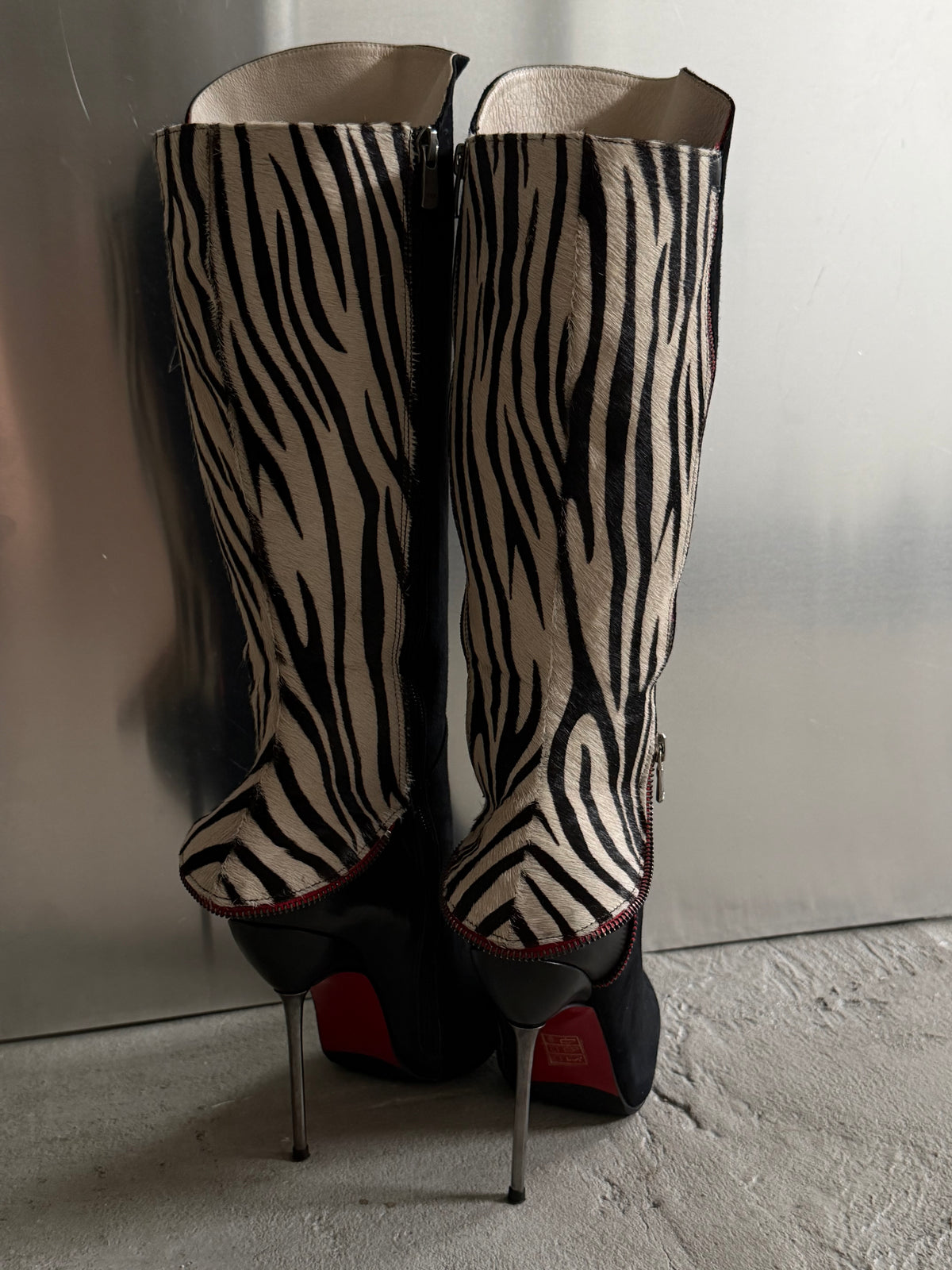 Vintage suede leather zebra-print boots TWINKLING GLOBAL
