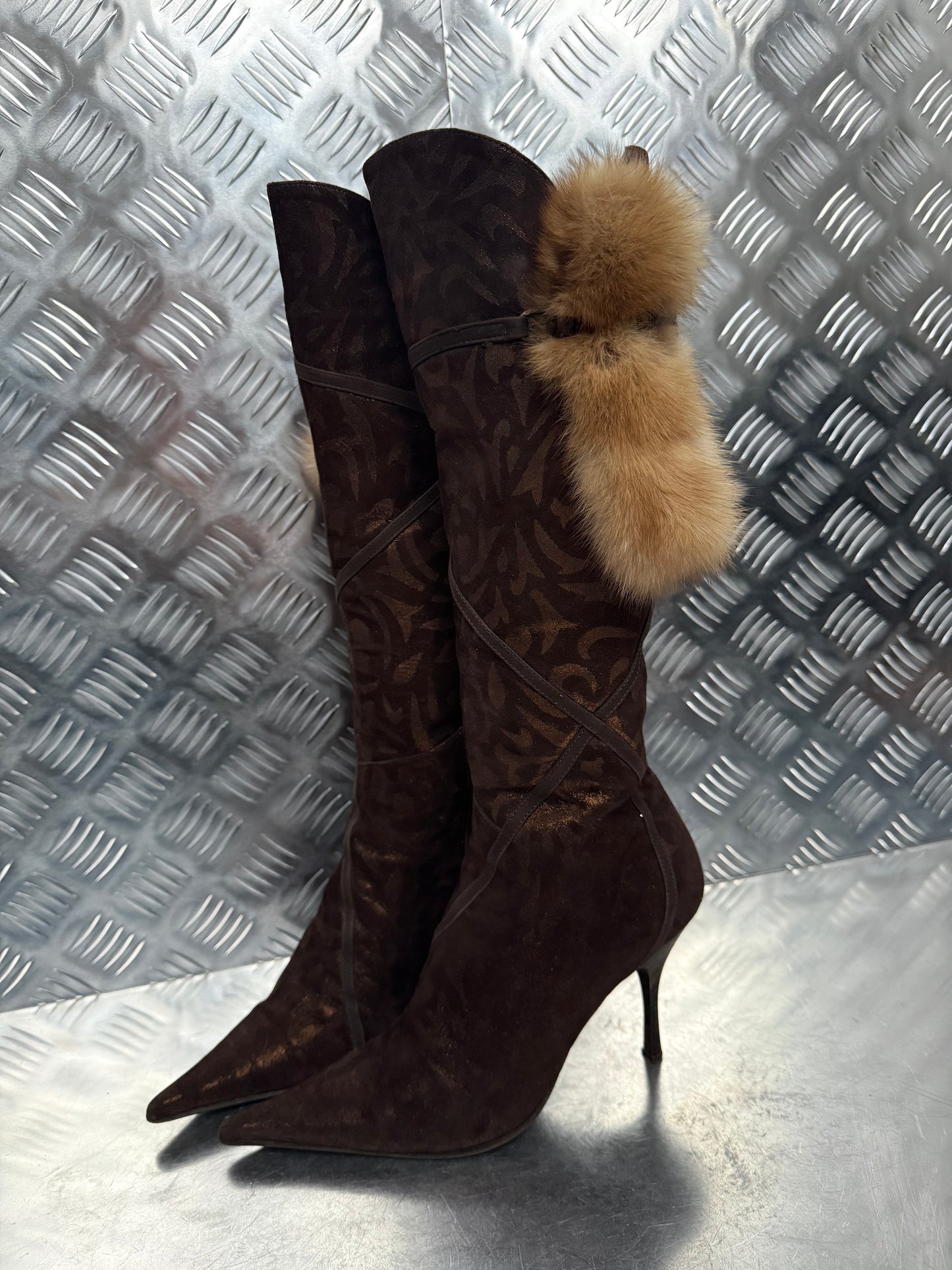 Italian Brown Suede Heeled Boots TWINKLING GLOBAL