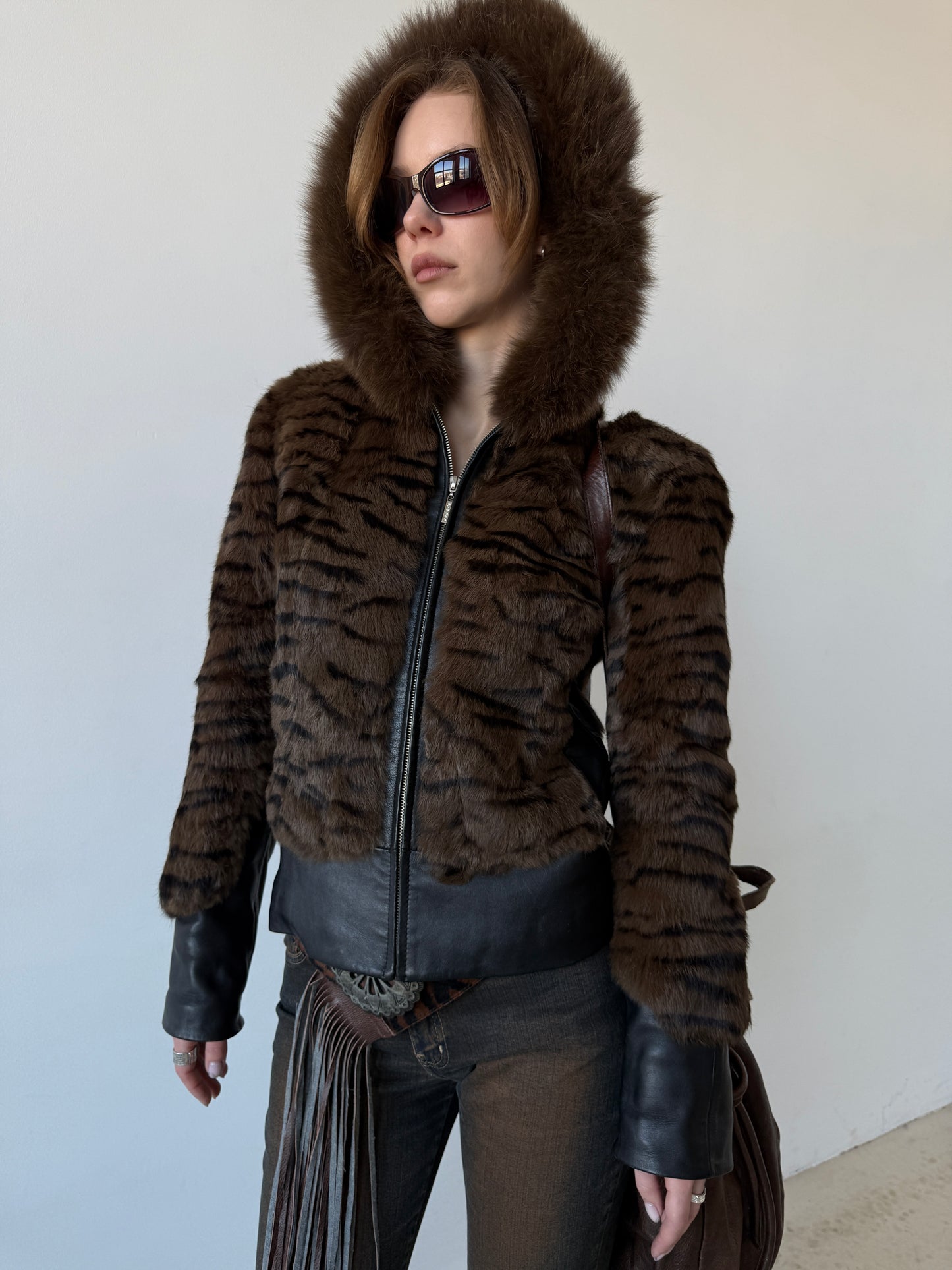 Vintage leather jacket with tiger print TWINKLING GLOBAL
