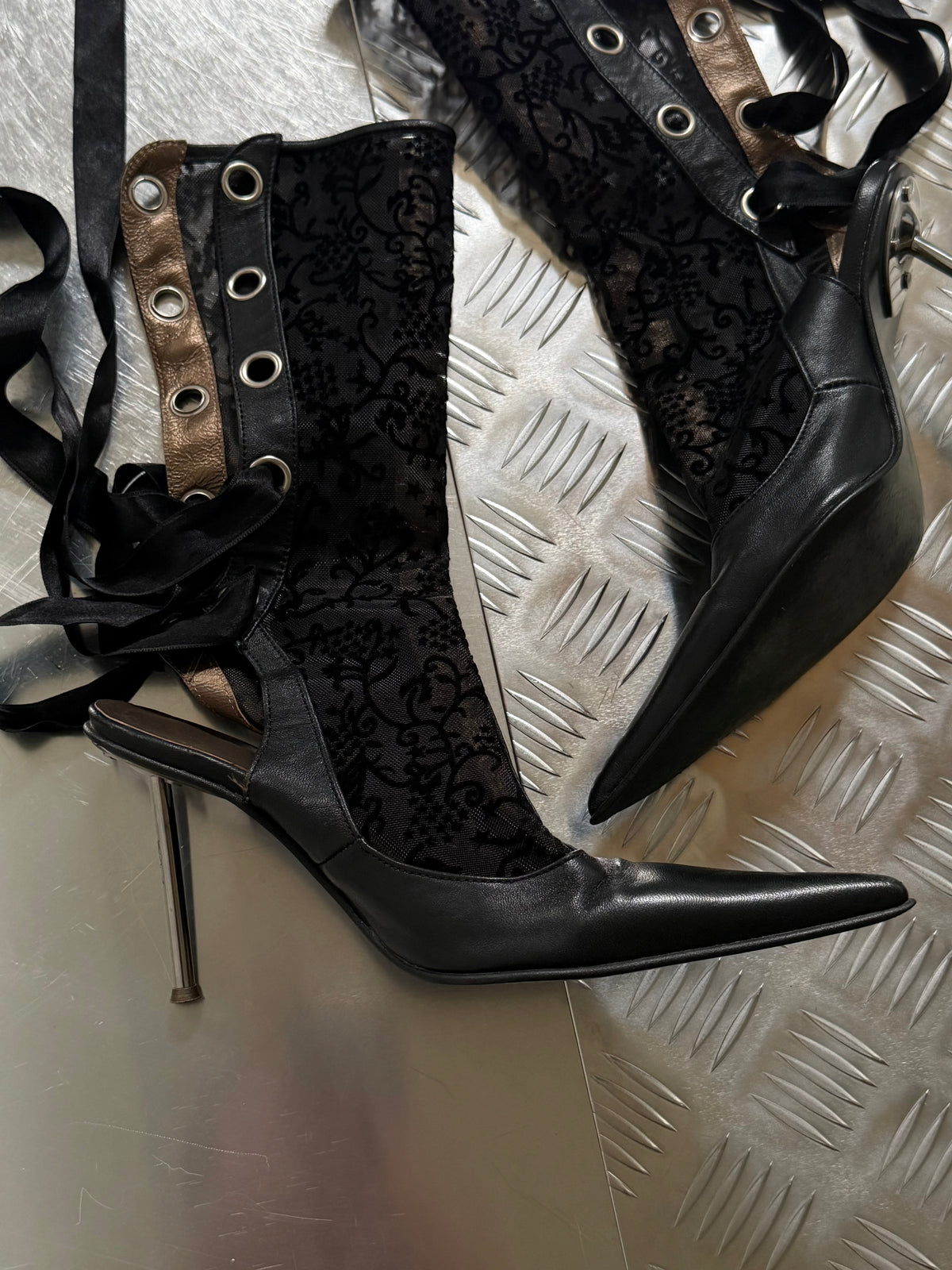 Vintage gothic lace-up slingback heels with metal heel TWINKLING GLOBAL