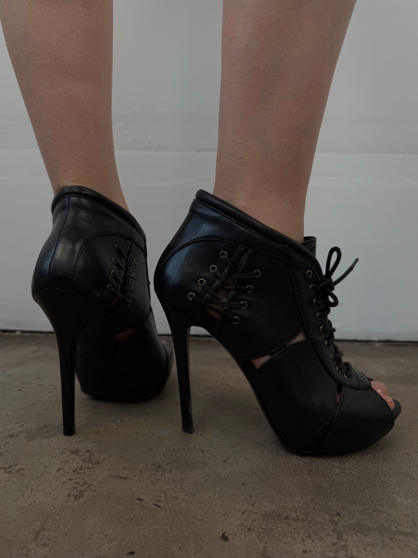 Alexander McQueen leather lace-up ankle heels TWINKLING GLOBAL
