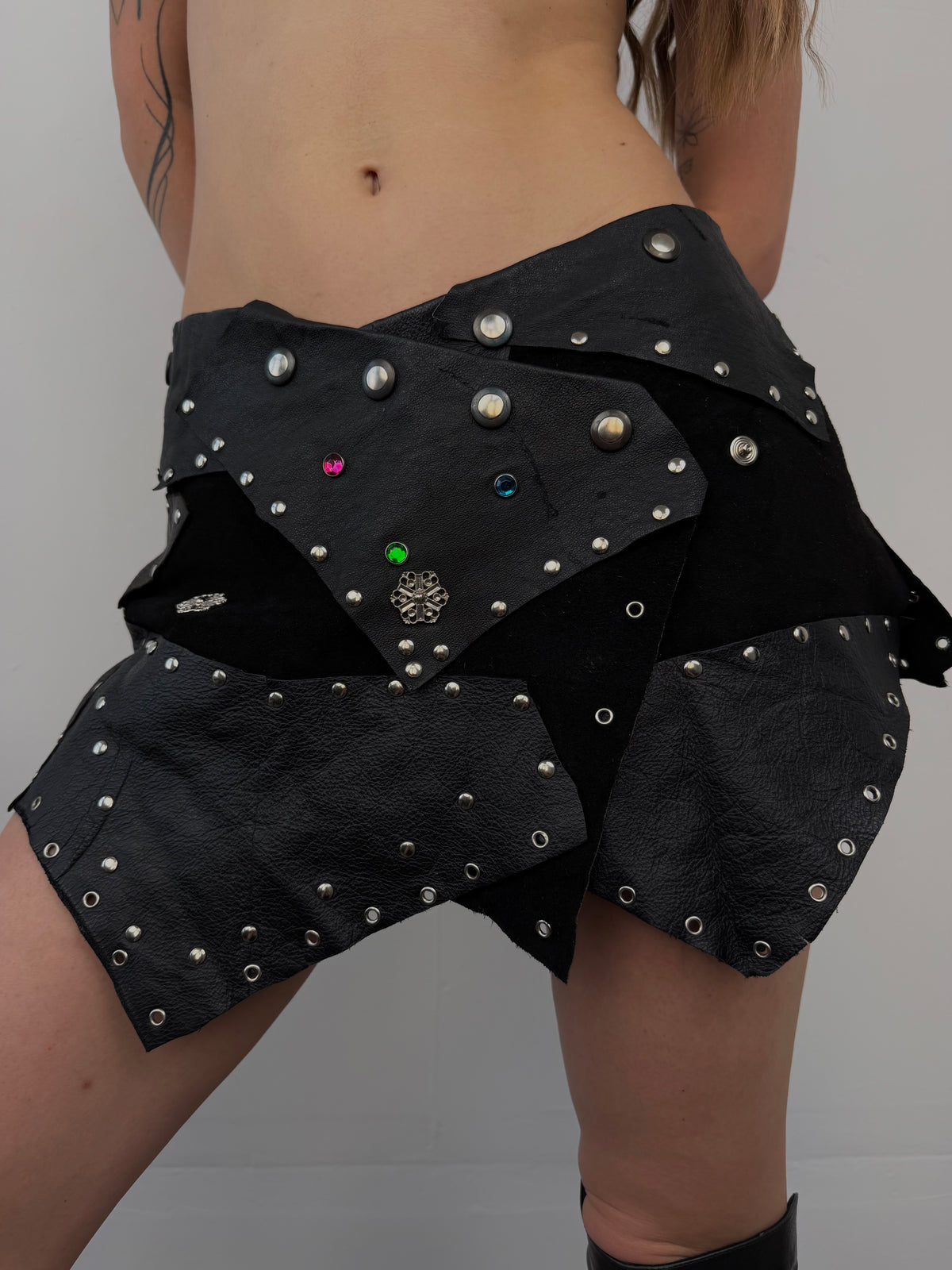 Black leather & suede wide belt / mini skirt TWINKLING GLOBAL