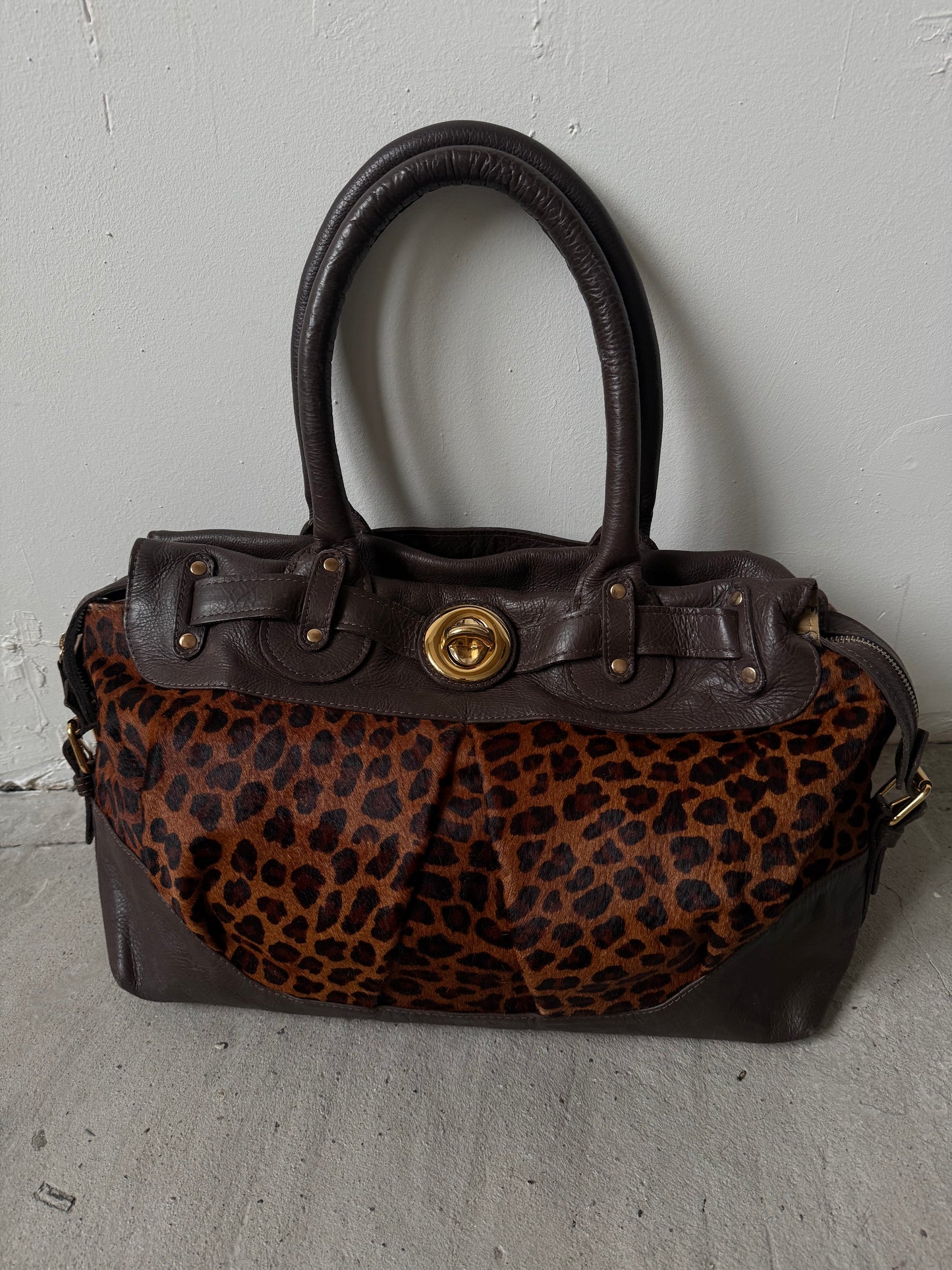 Vintage leather bag with leopard print panels TWINKLING GLOBAL