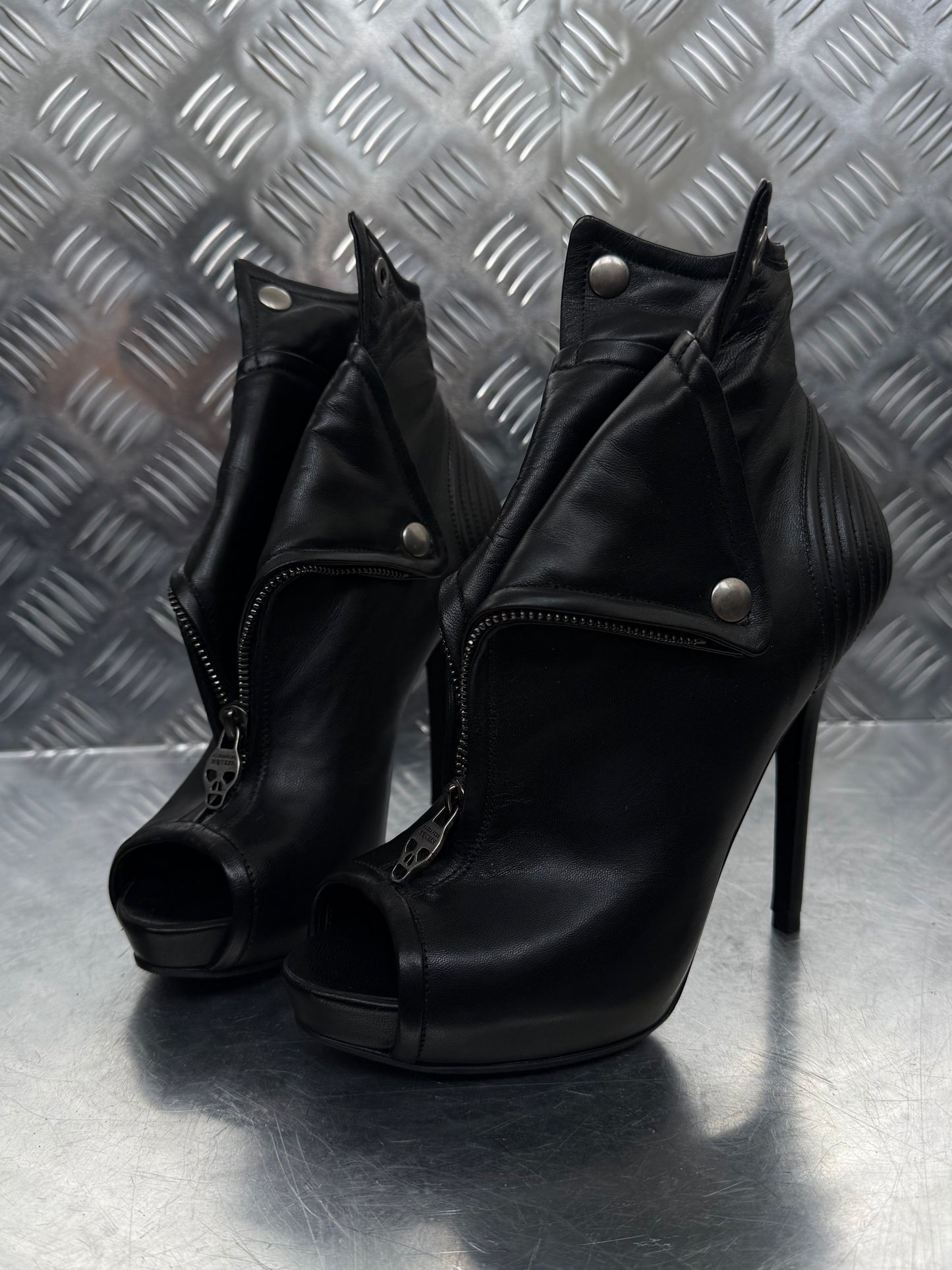 Alexander McQueen archive black leather ankle boots TWINKLING GLOBAL