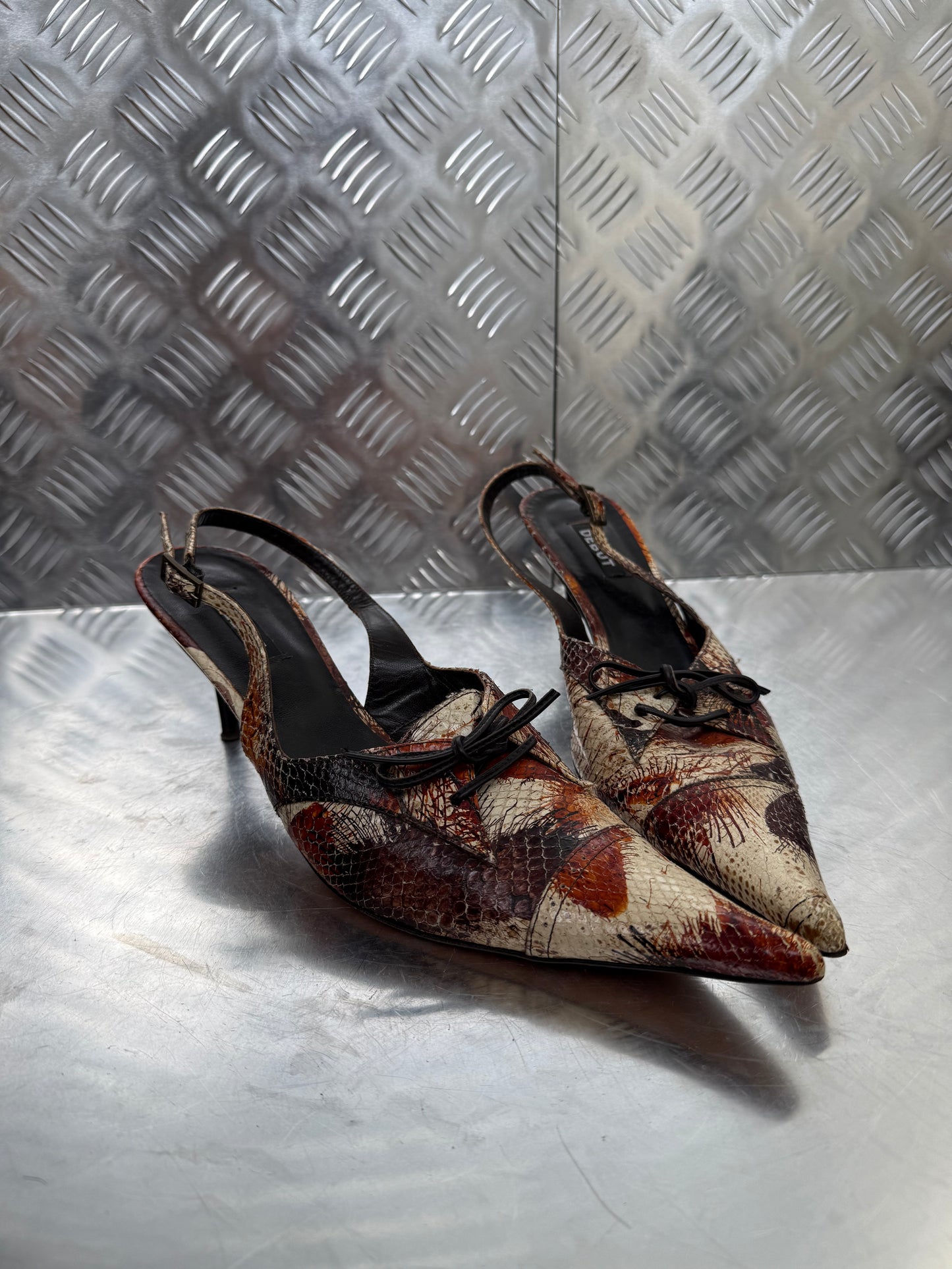 Vintage Italian printed leather slingback mules Twinkling Global